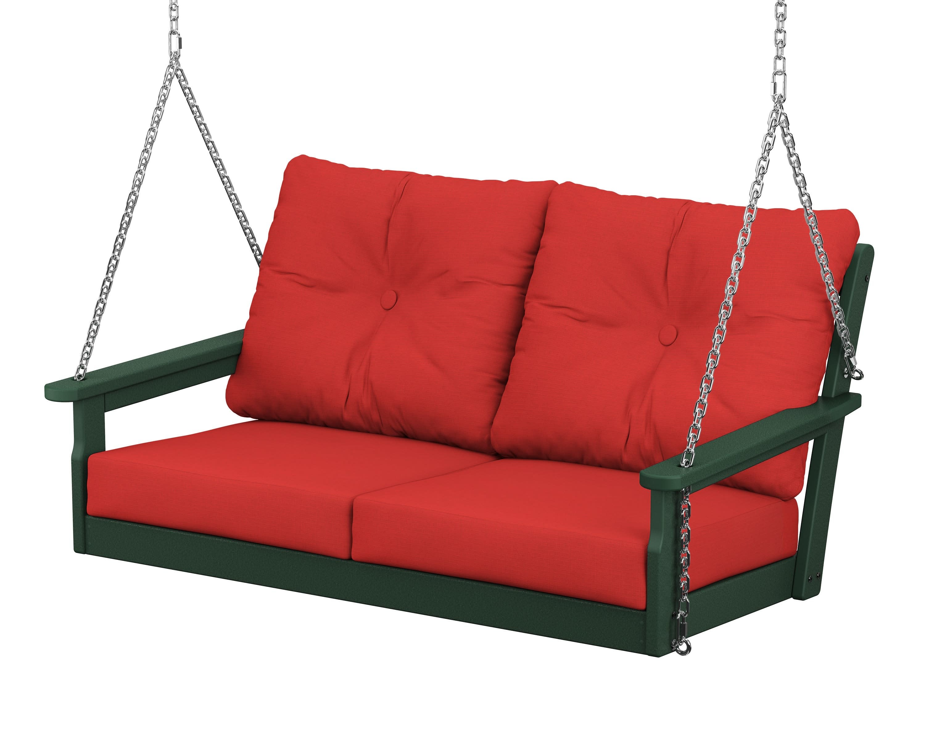 Vineyard Deep Seating Swing in Green / Crimson Linen