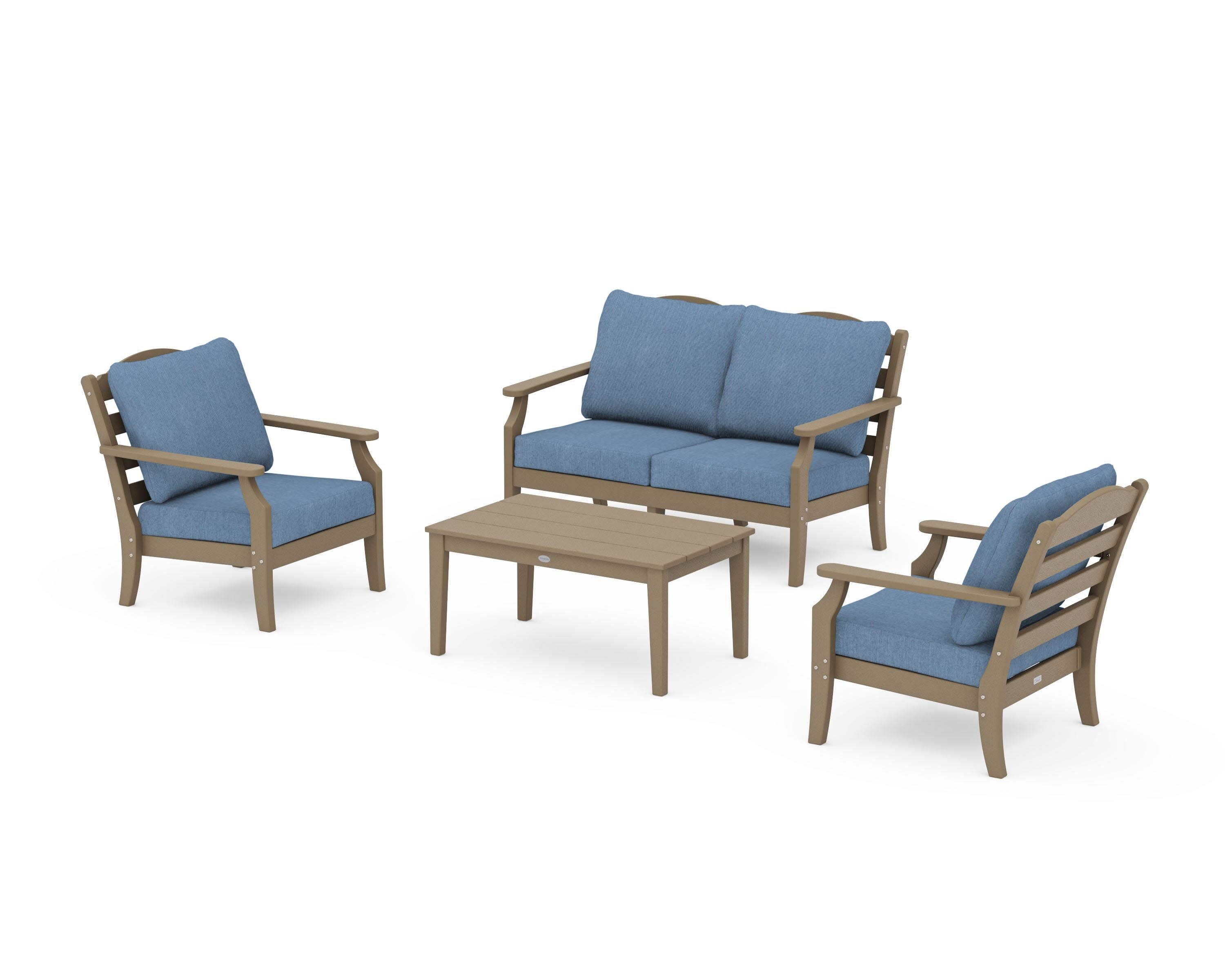 Savannah 4-Piece Deep Seating Set with Loveseat in Vintage Sahara / Sky Blue