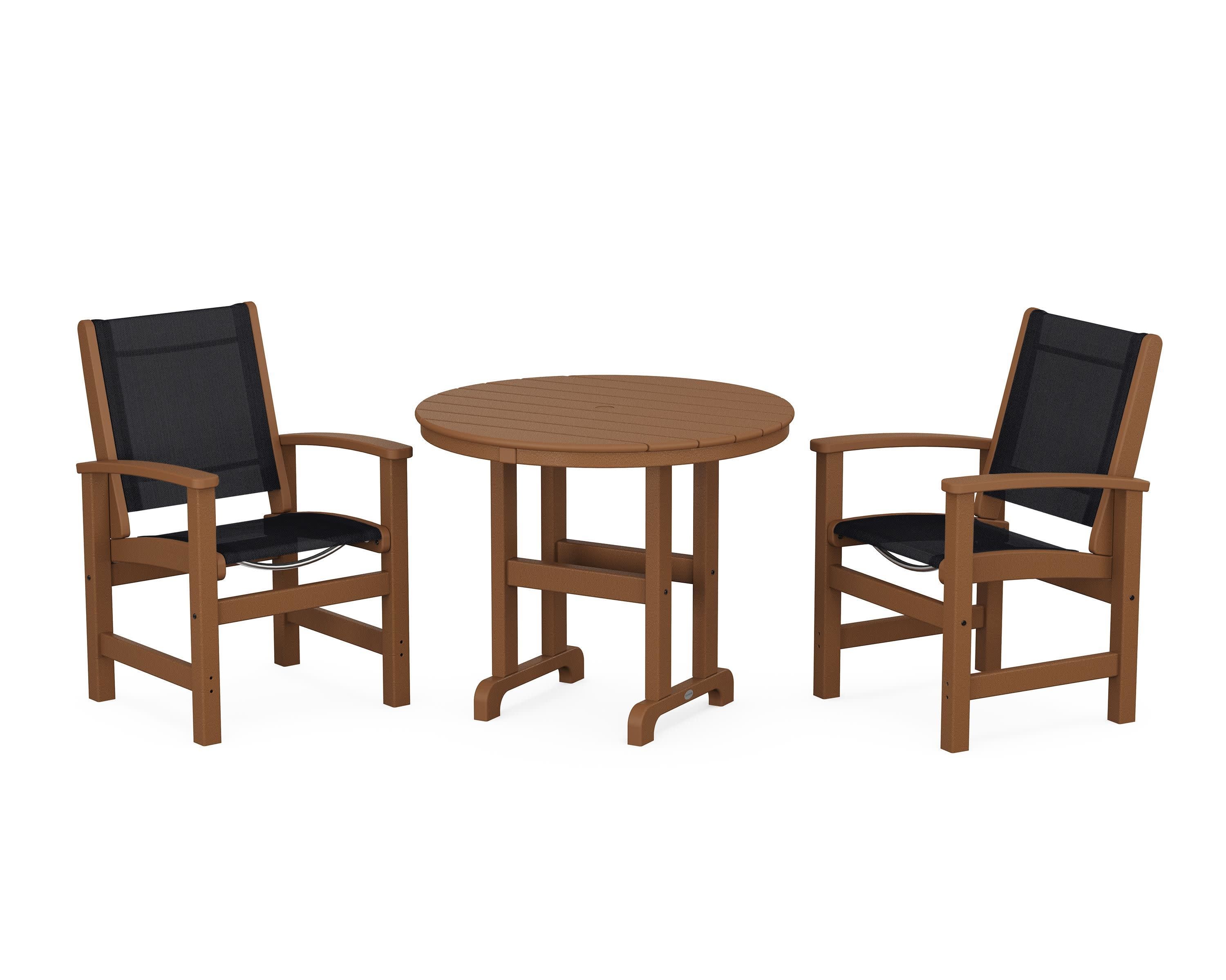 Coastal 3-Piece Round Dining Set in Teak / Black Sling