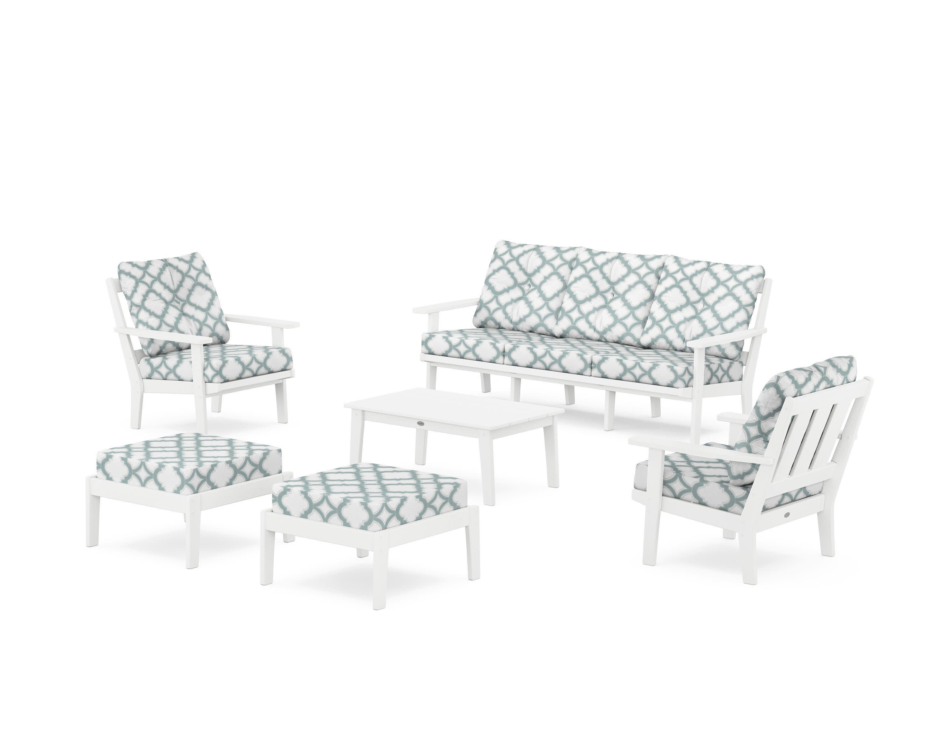 Oxford 6-Piece Lounge Sofa Set in White / Trellis Glacier Spa