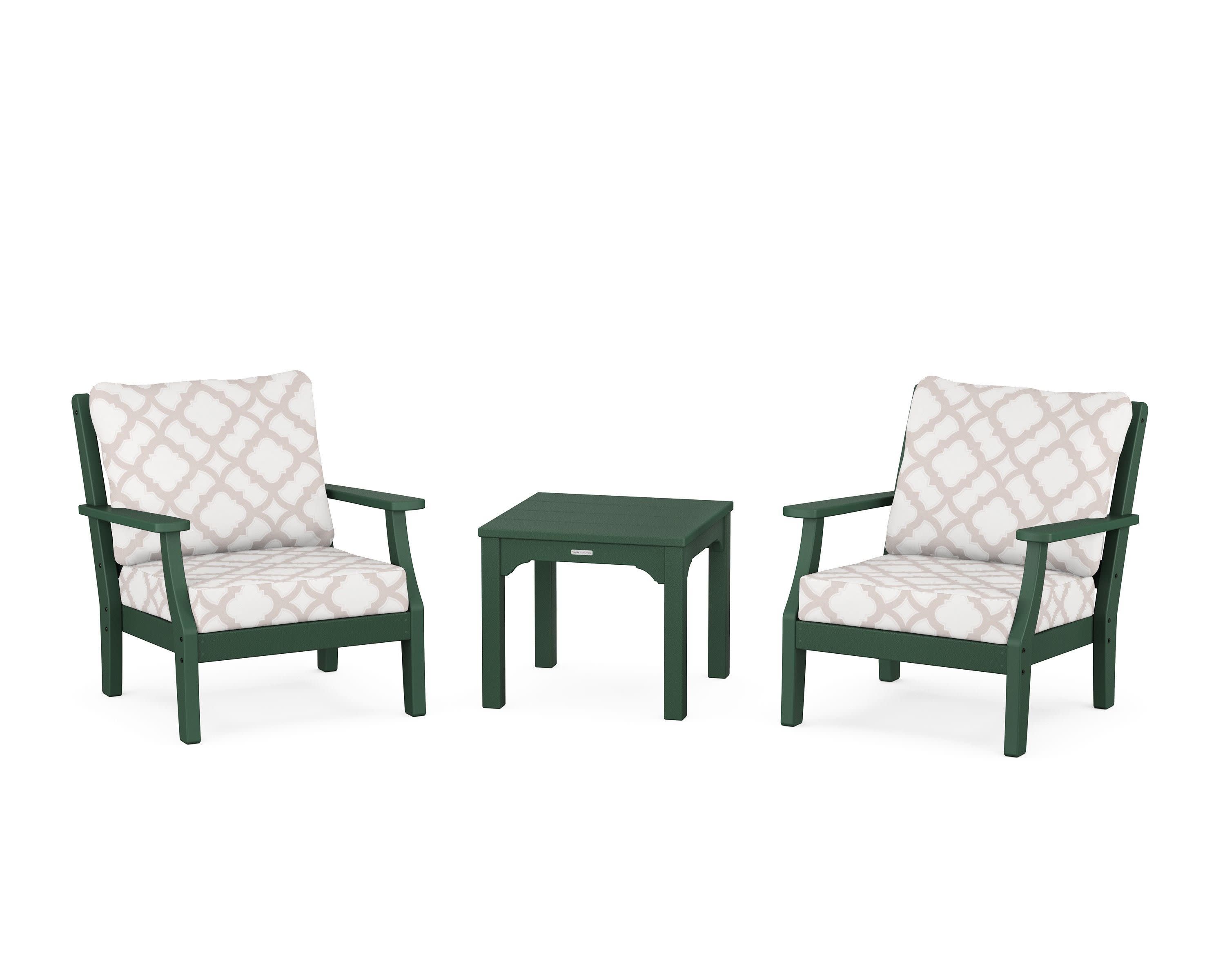 Chinoiserie 3-Piece Deep Seating Set in Green / Trellis Dune Burlap