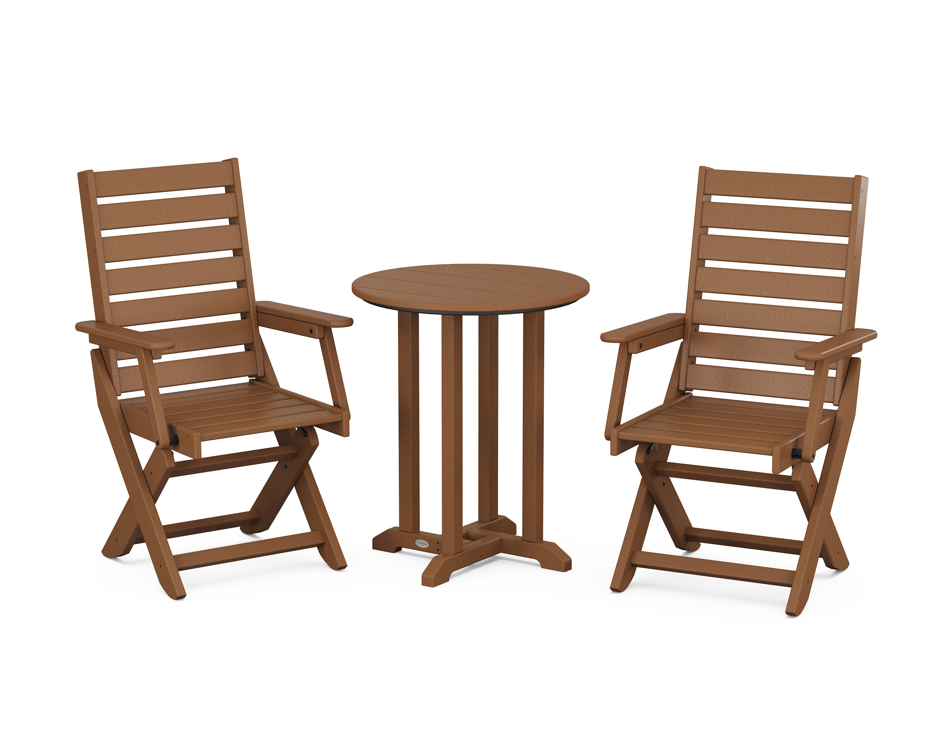 Captain Folding Chair 3-Piece Round Bistro Dining Set in Teak