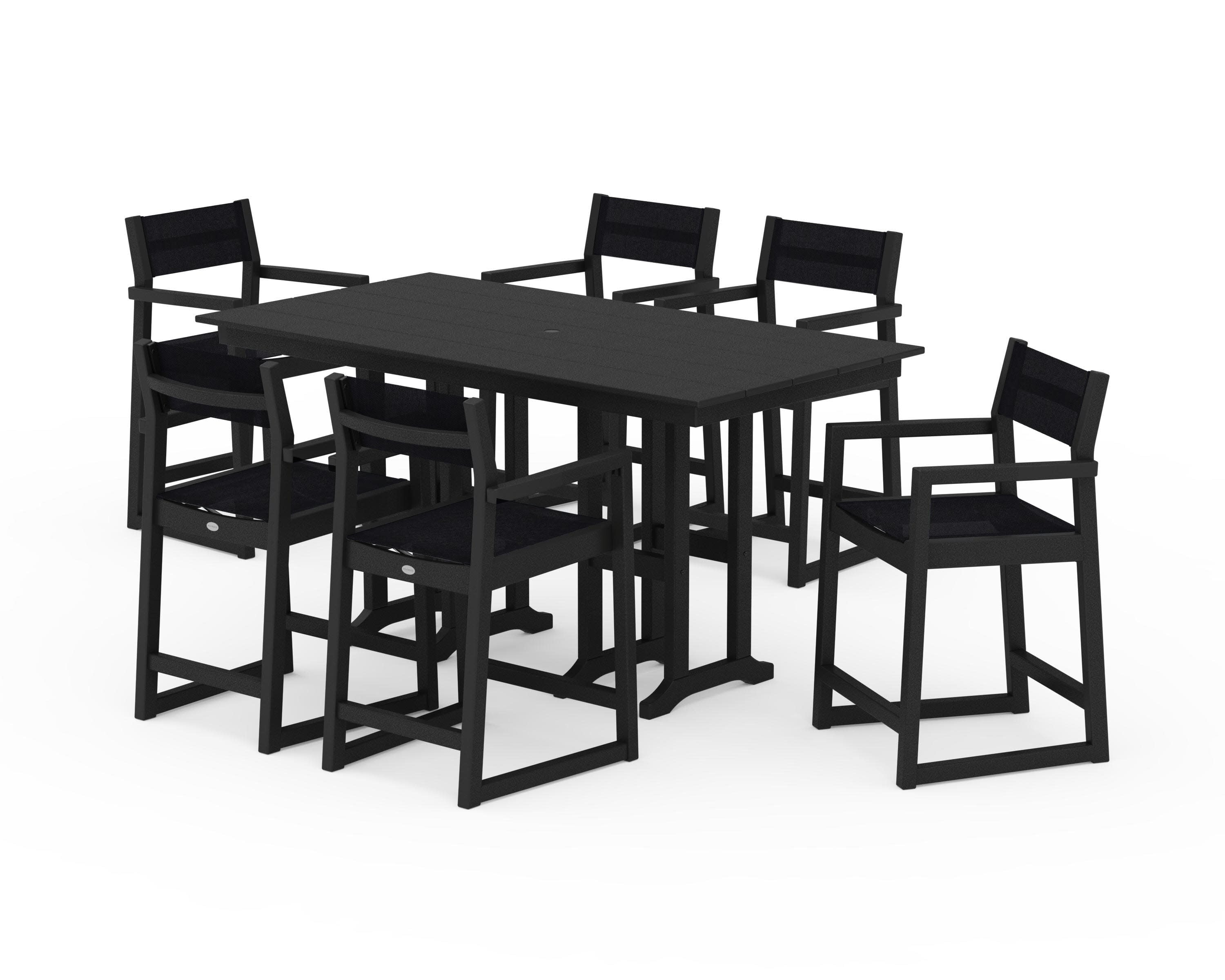 EDGE Sling Arm Chair 7-Piece Farmhouse Counter Set in Black / Black Sling
