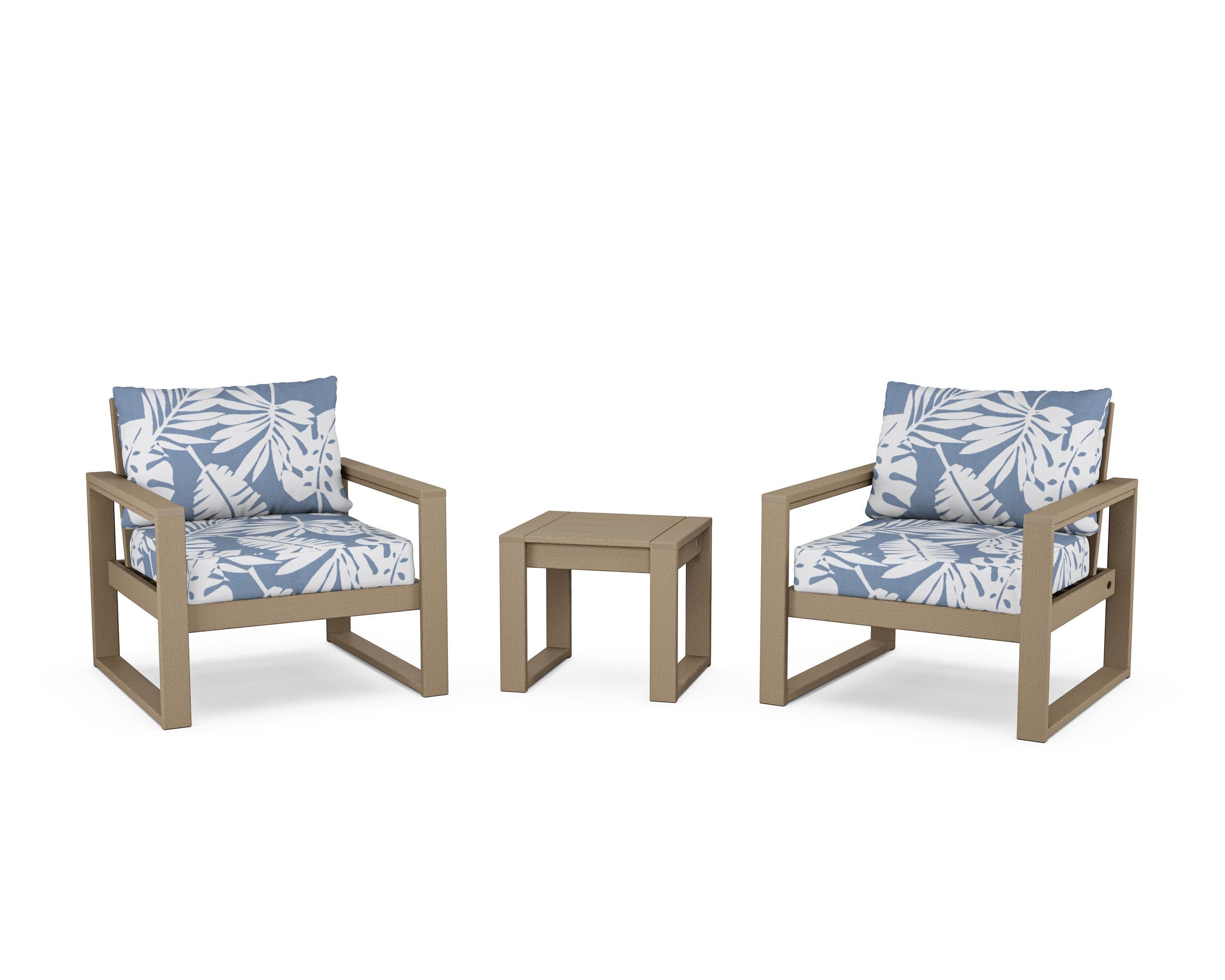 EDGE Sectional 3-Piece Deep Seating Set in Vintage Sahara / Leaf Sky Blue