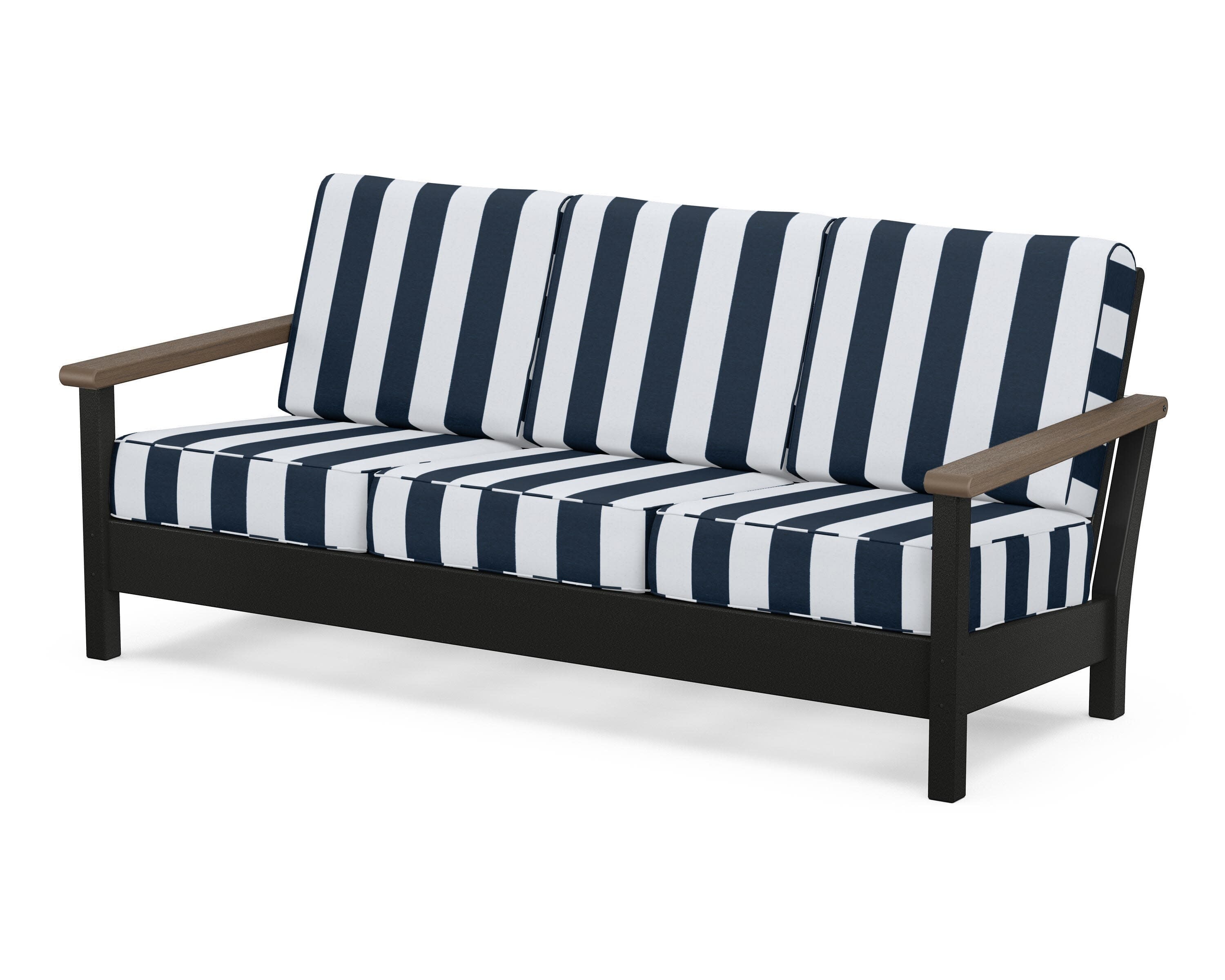 Harbour Deep Seating Sofa in Black / Kona / Cabana Stripe Marine Indigo