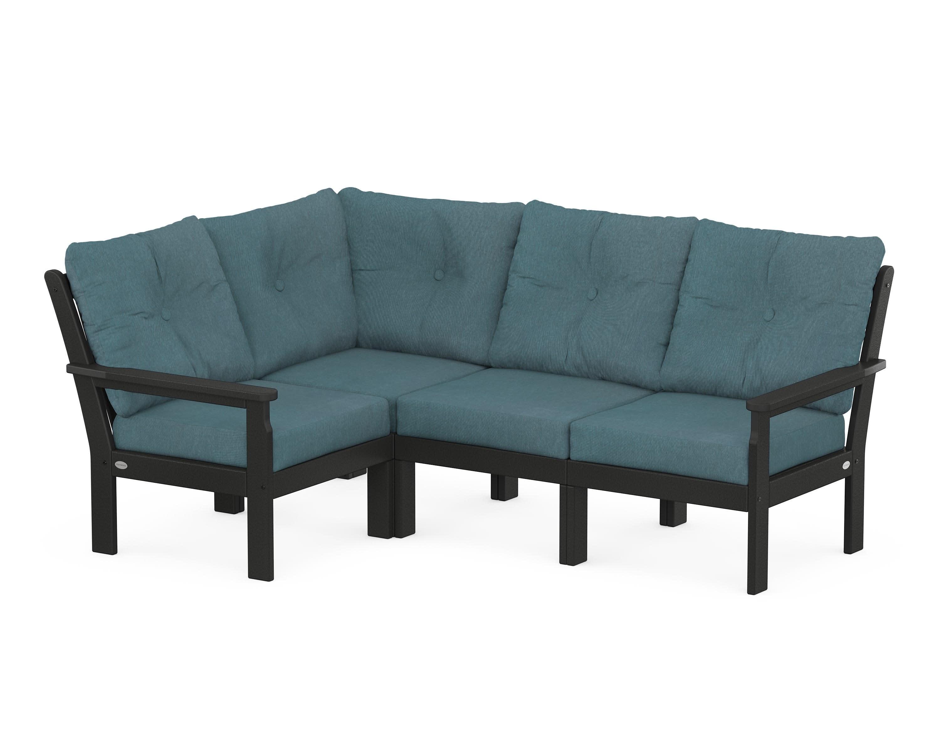 Vineyard 4-Piece Sectional in Black / Ocean Teal