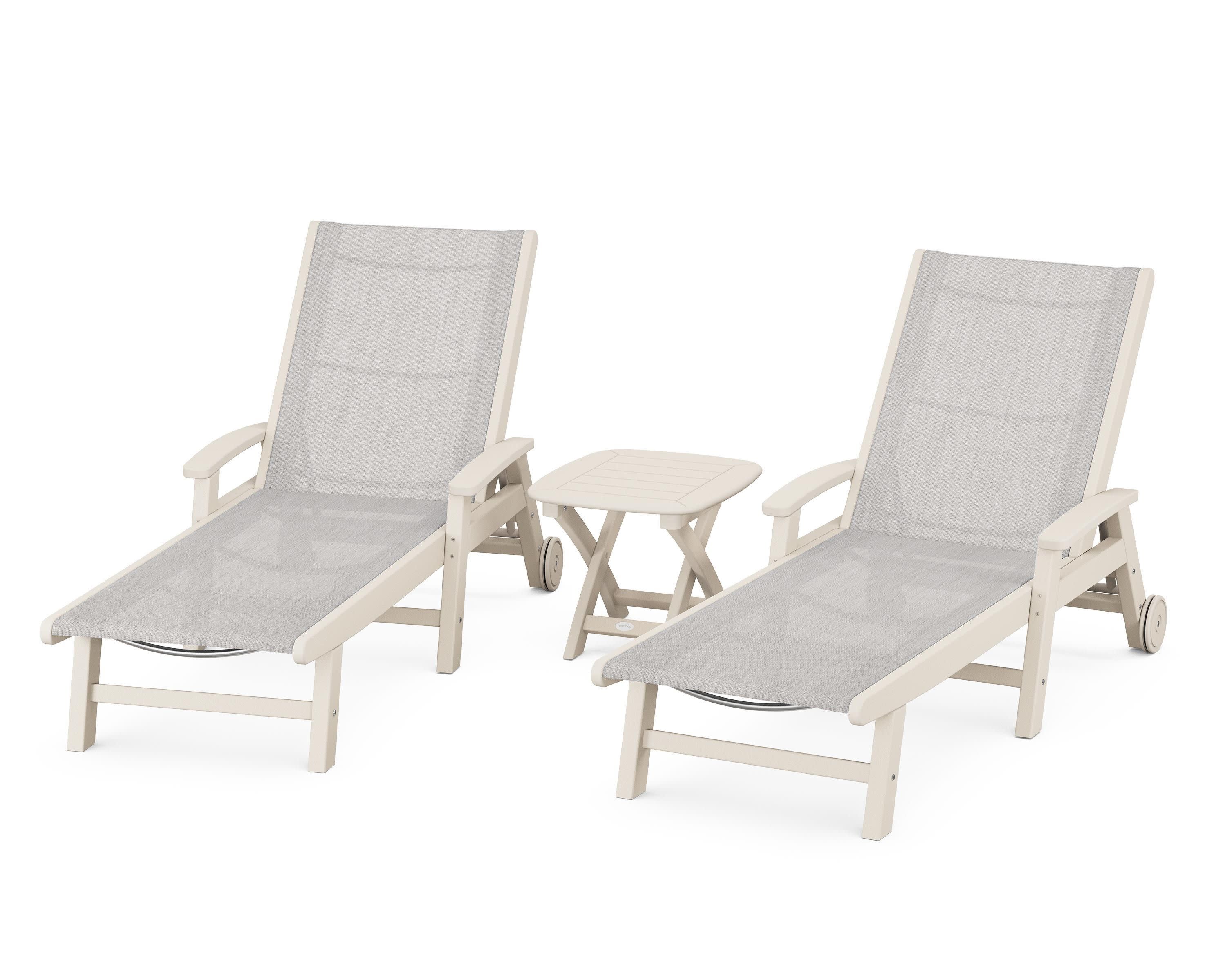 Coastal 3-Piece Wheeled Chaise Set in Sand / Parchment Sling