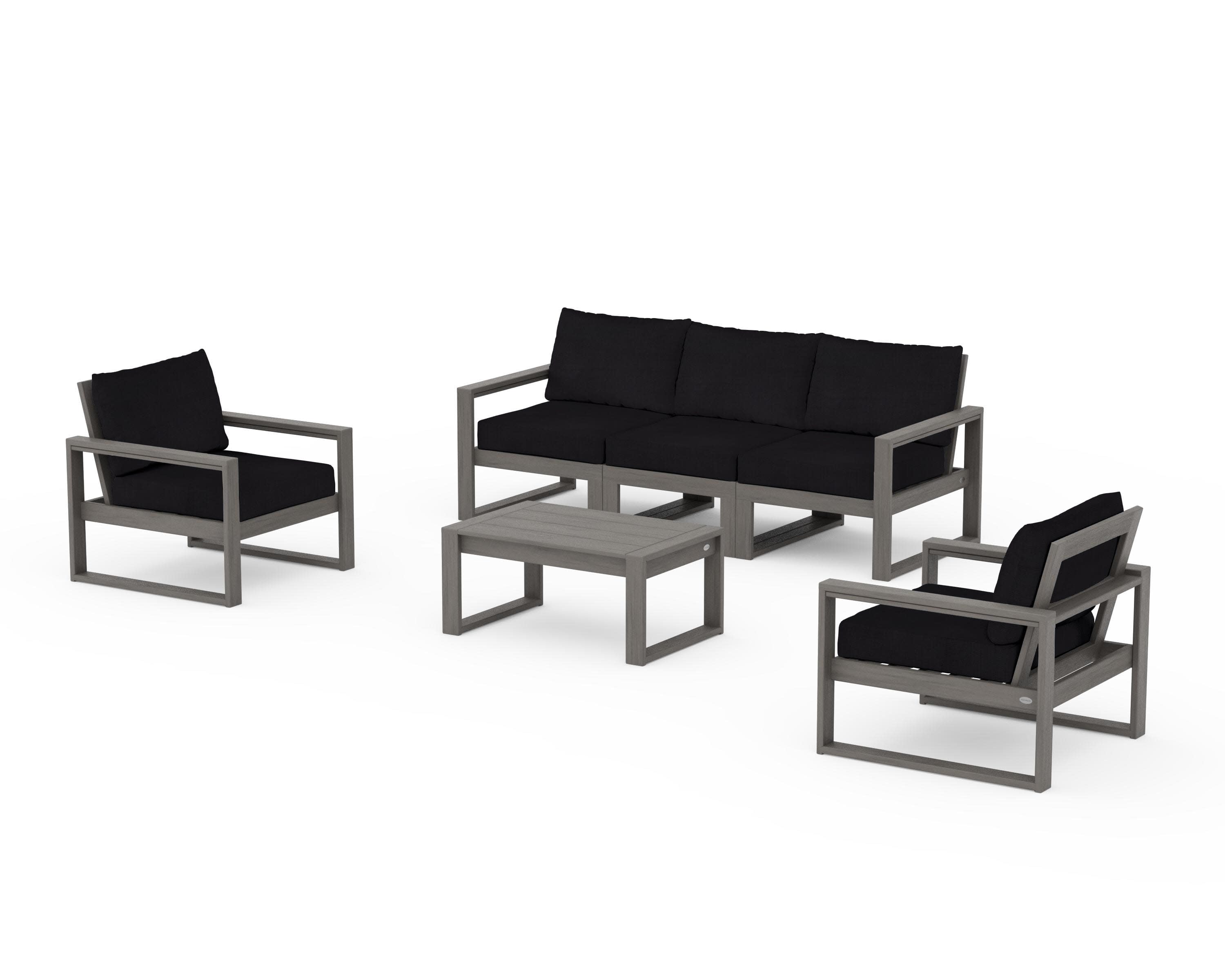 EDGE Sectional 4-Piece Deep Seating Set with Sofa in Driftwood / Midnight Linen