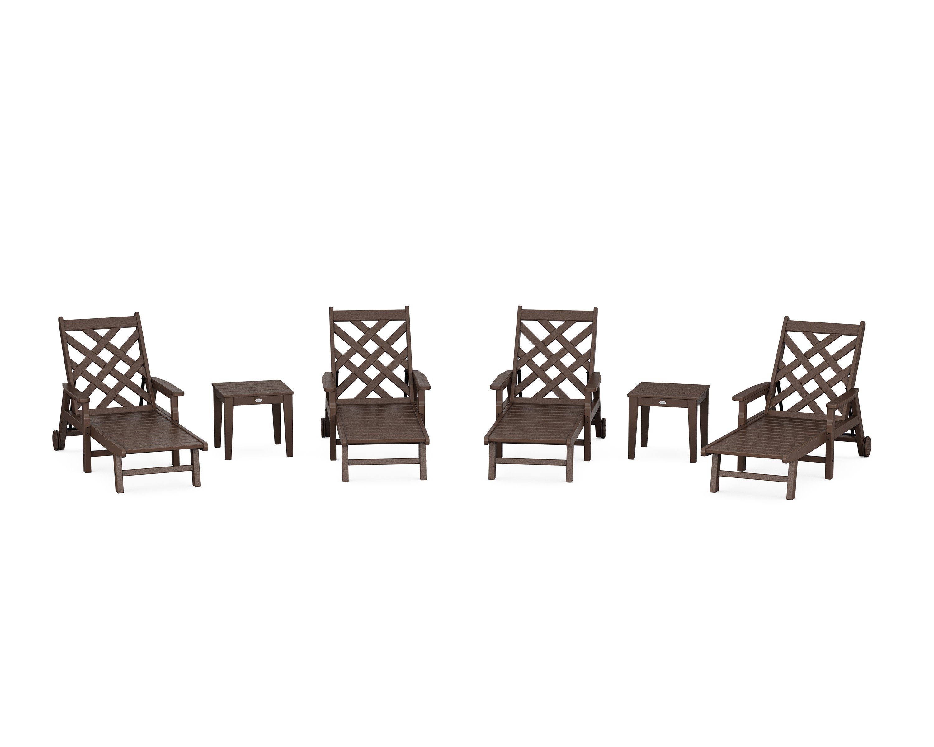 Wovendale 6-Piece Chaise Set with Arms and Wheels in Mahogany