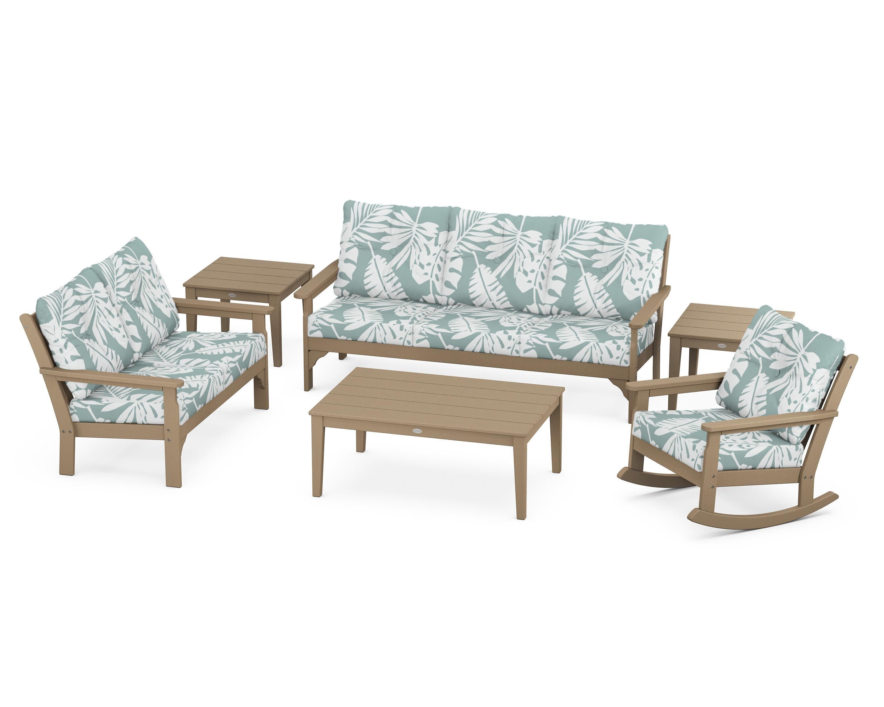 Vineyard 6-Piece Deep Seating Set in Vintage Sahara / Leaf Glacier Spa