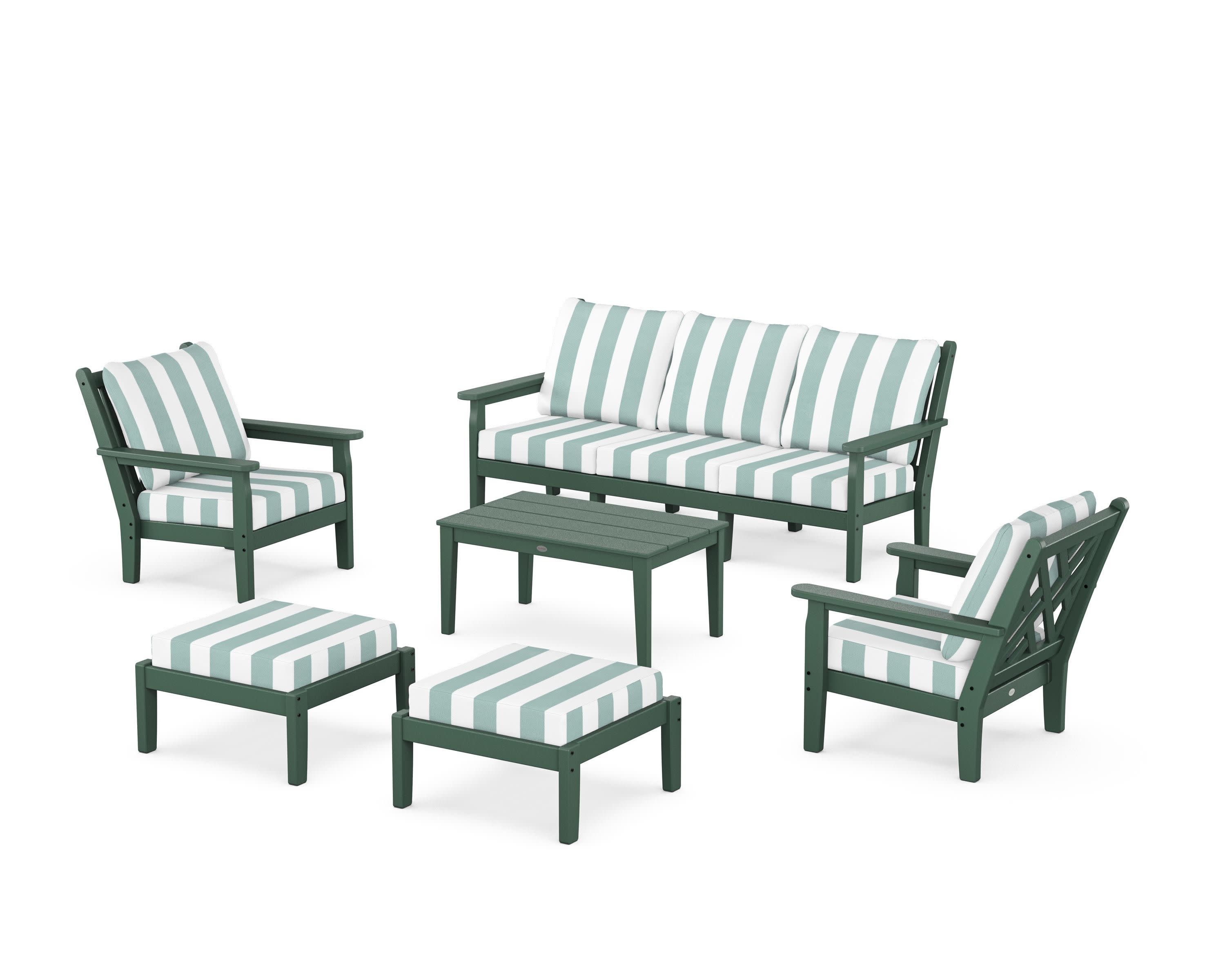 Chippendale 6-Piece Lounge Sofa Set in Green / Cabana Stripe Glacier Spa