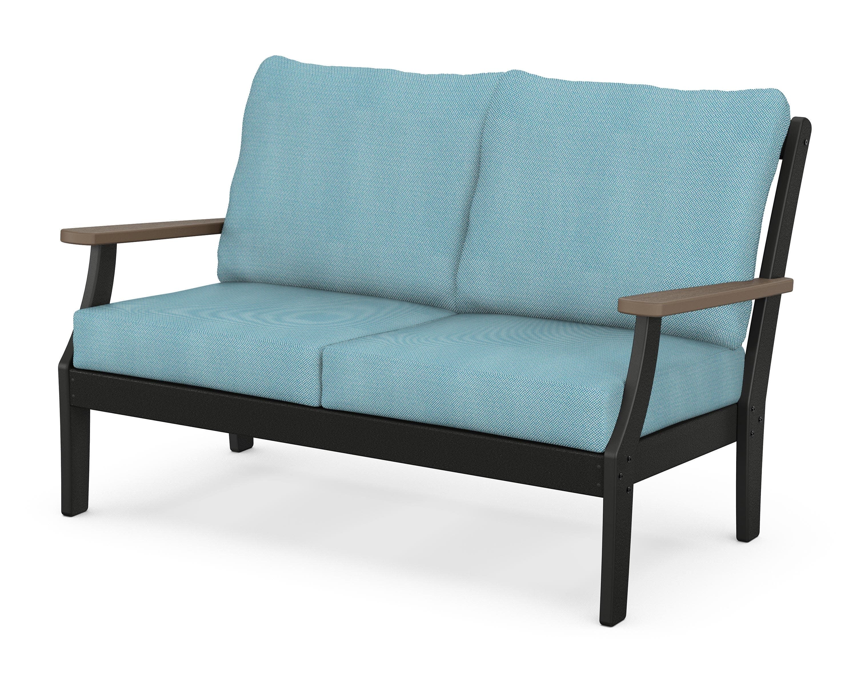 Braxton Deep Seating Loveseat in Black / Kona / Lattice Sky Blue