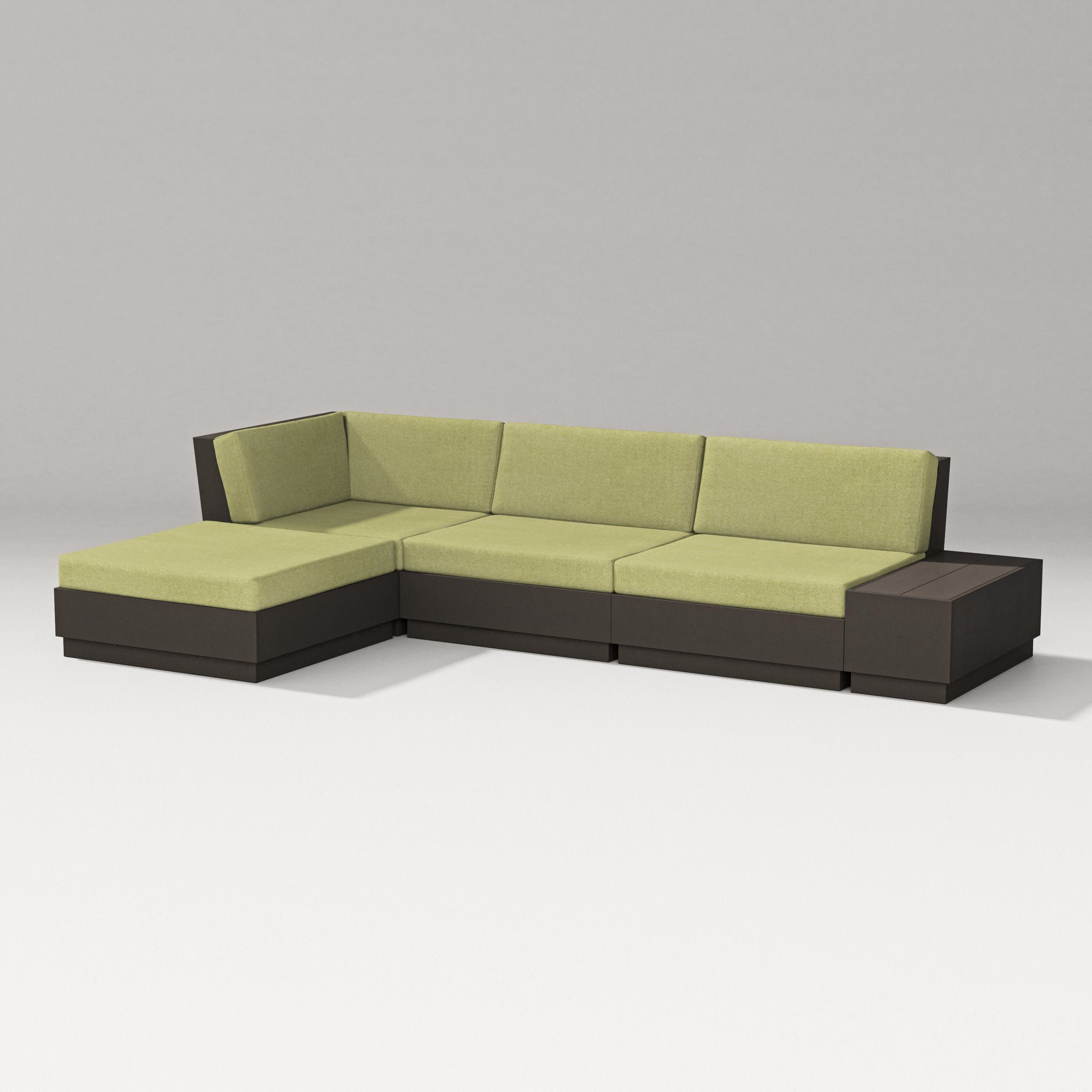 Elevate Chaise Sectional in Vintage Coffee / Chartreuse Boucle