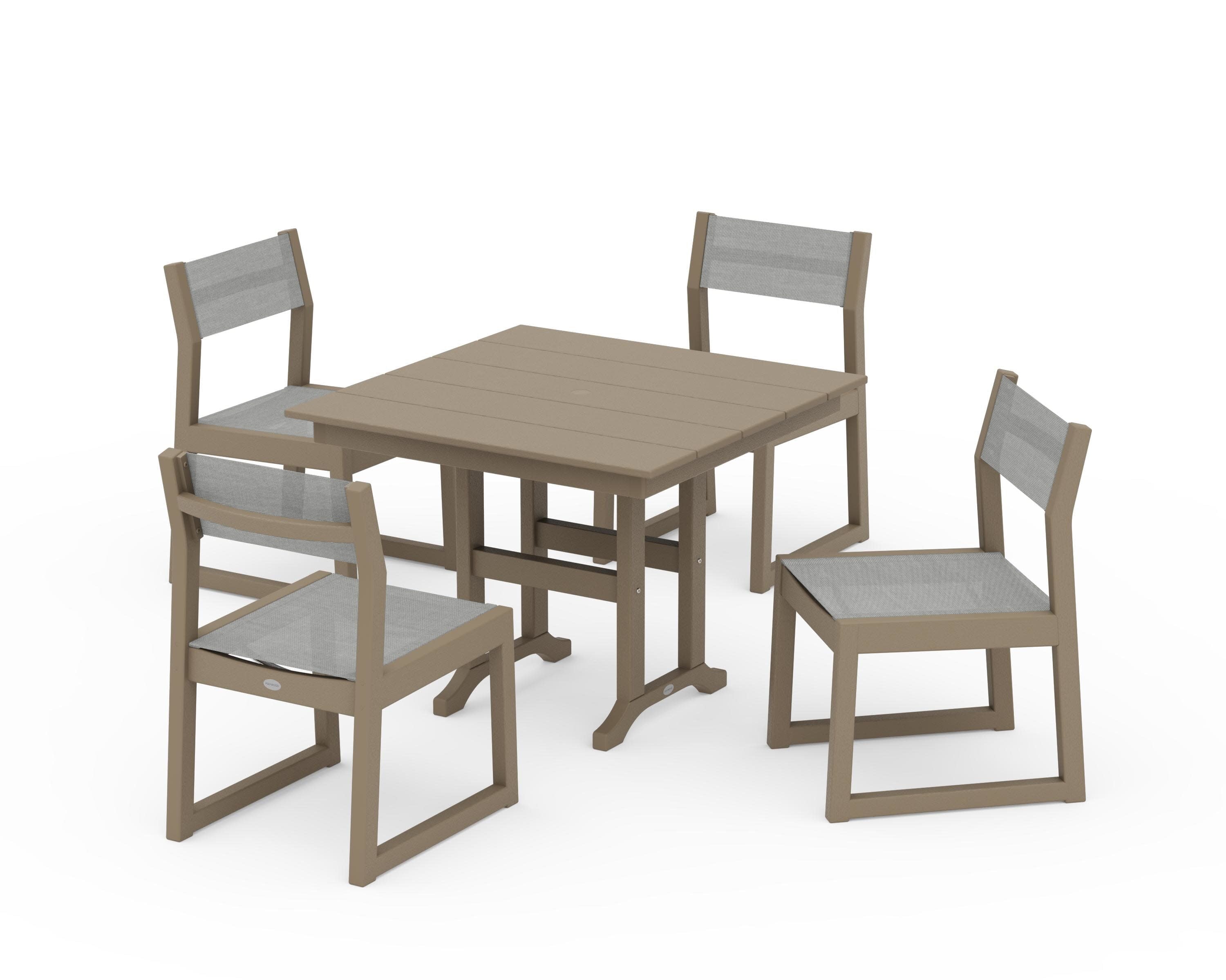 EDGE Sling Side Chair 5-Piece Farmhouse Dining Set in Vintage Sahara / Metallic Sling