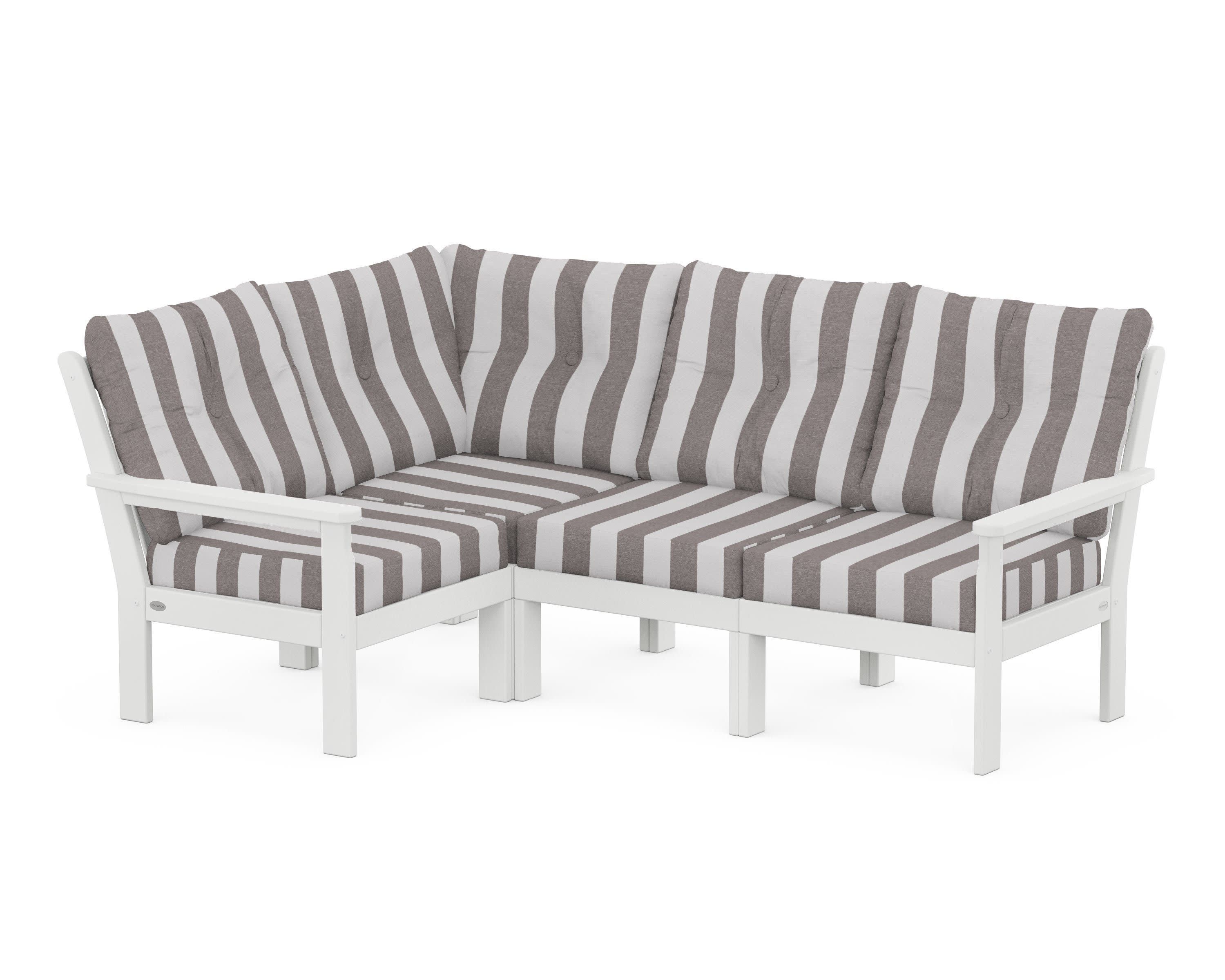 Vineyard 4-Piece Sectional in White / Cabana Stripe Grey Mist