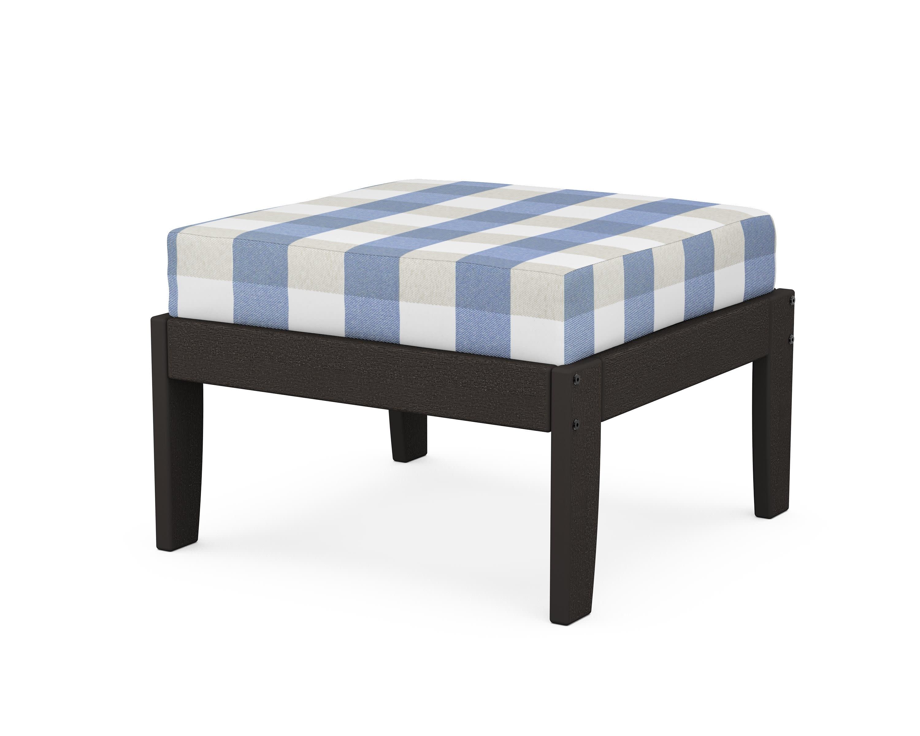 Modular Ottoman - Classic in Vintage Coffee / Buffalo Plaid Sky Blue