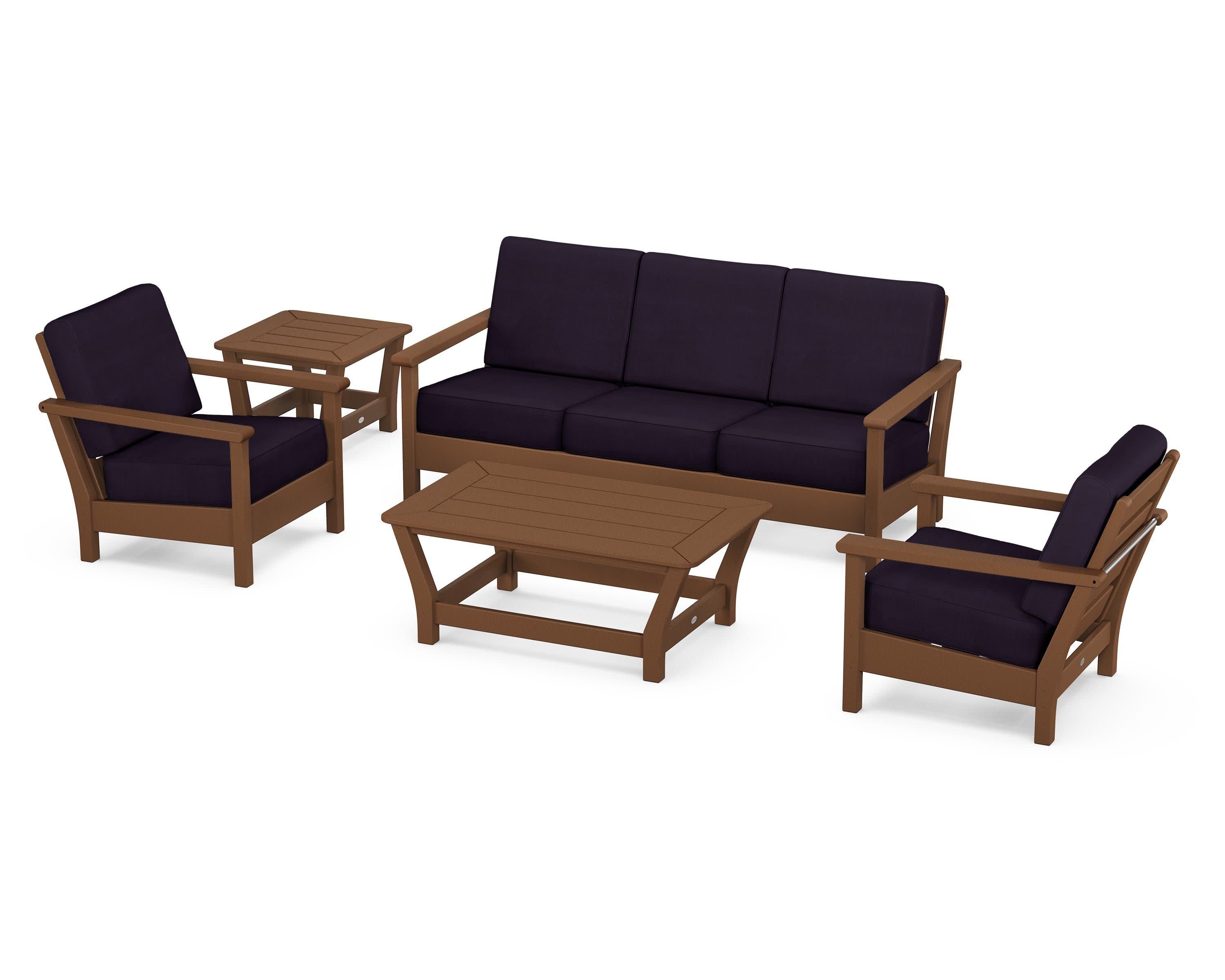 Harbour 5-Piece Deep Seating Set in Teak / Navy Linen