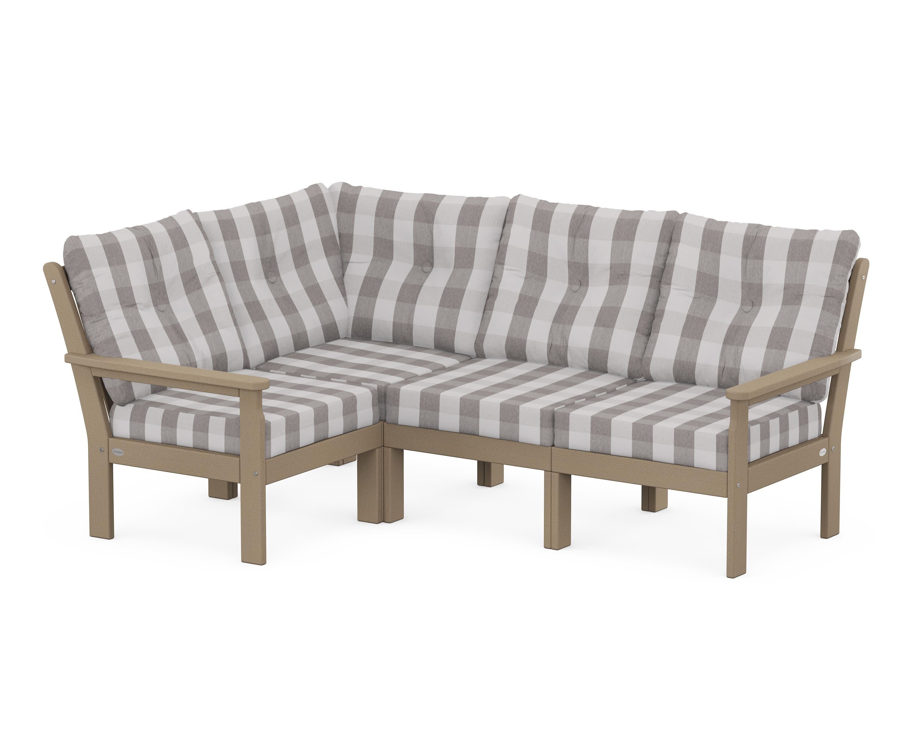 Vineyard 4-Piece Sectional in Vintage Sahara / Buffalo Plaid Grey Mist