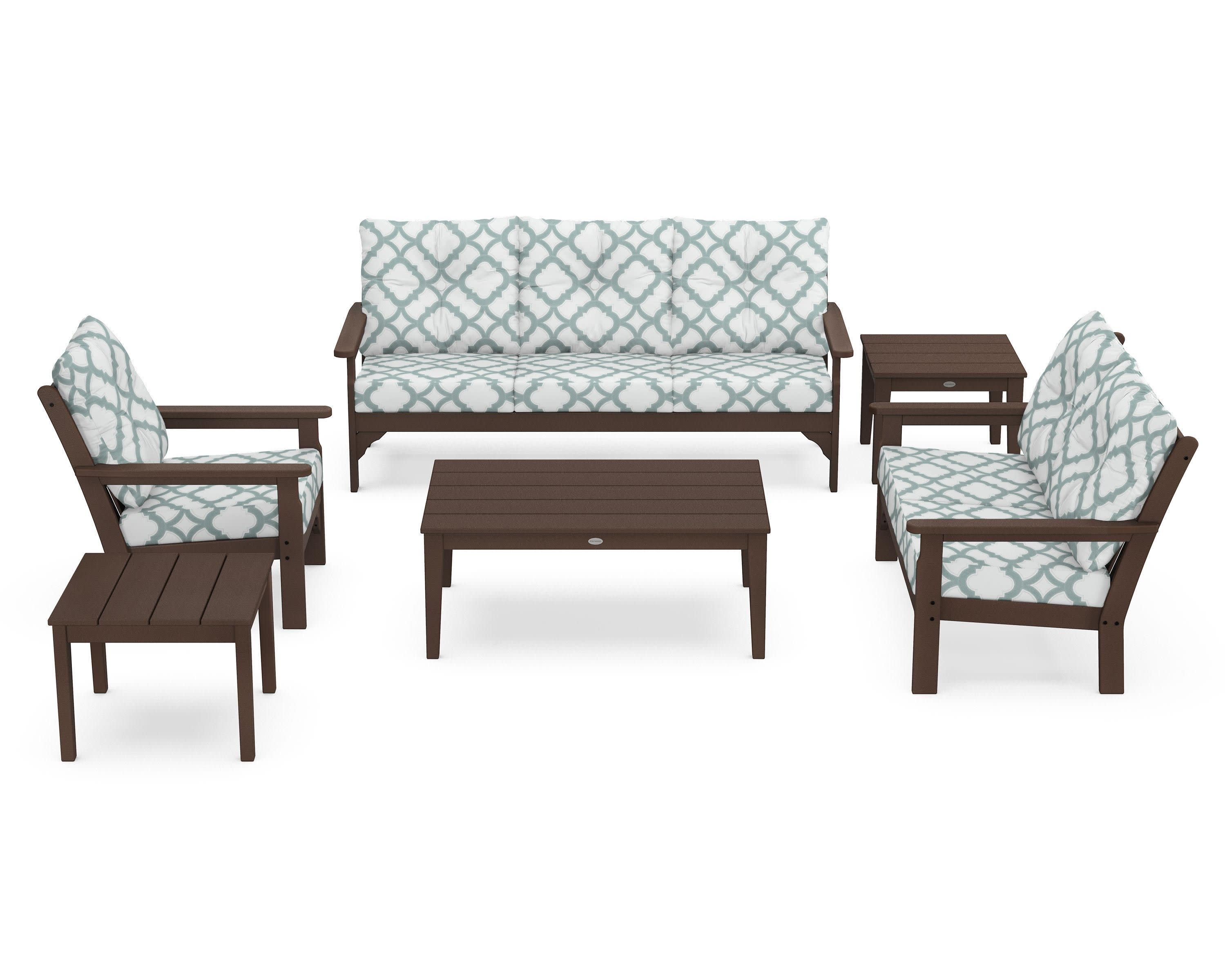 Vineyard 6-Piece Deep Seating Set in Mahogany / Trellis Glacier Spa