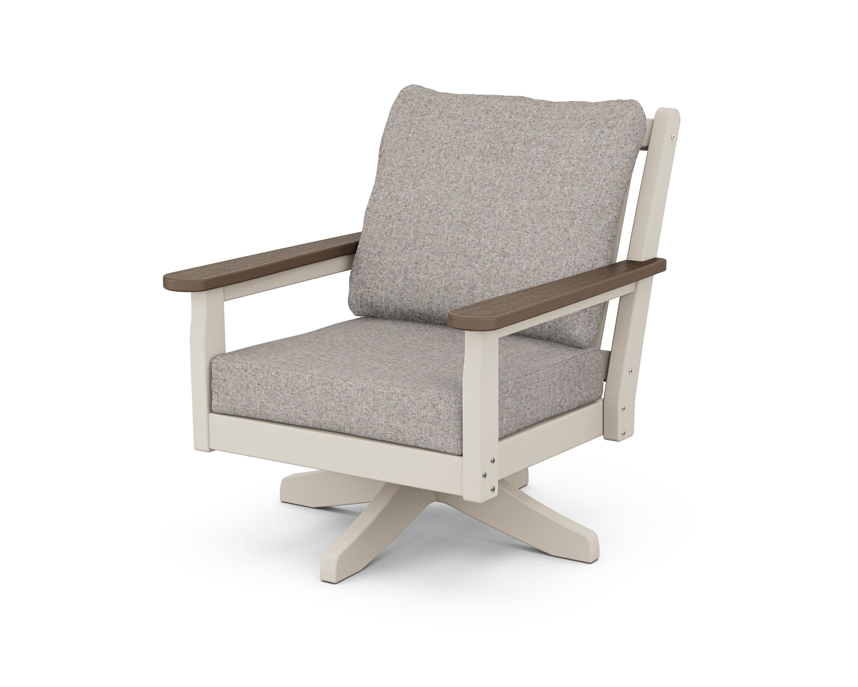 Chippendale Deep Seating Swivel Chair in Sand / Kona / Weathered Tweed