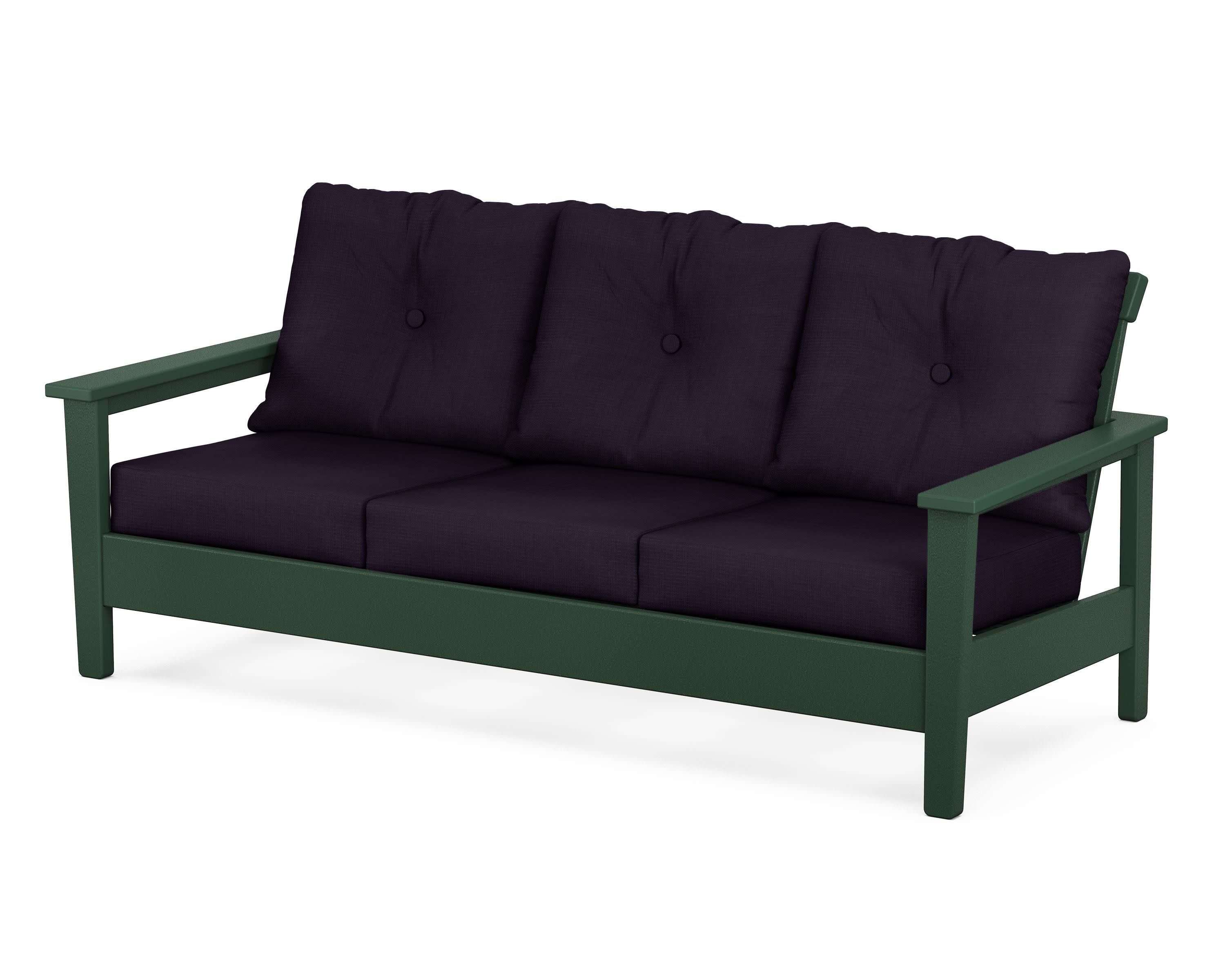 Prescott Deep Seating Sofa in Green / Navy Linen