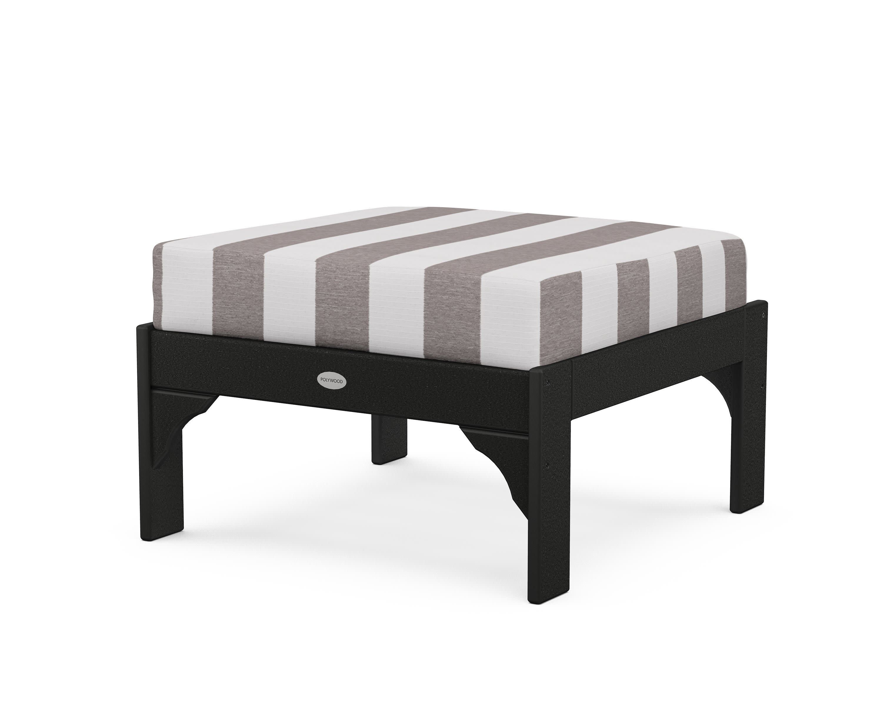 Vineyard Deep Seating Ottoman in Black / Cabana Stripe Grey Mist