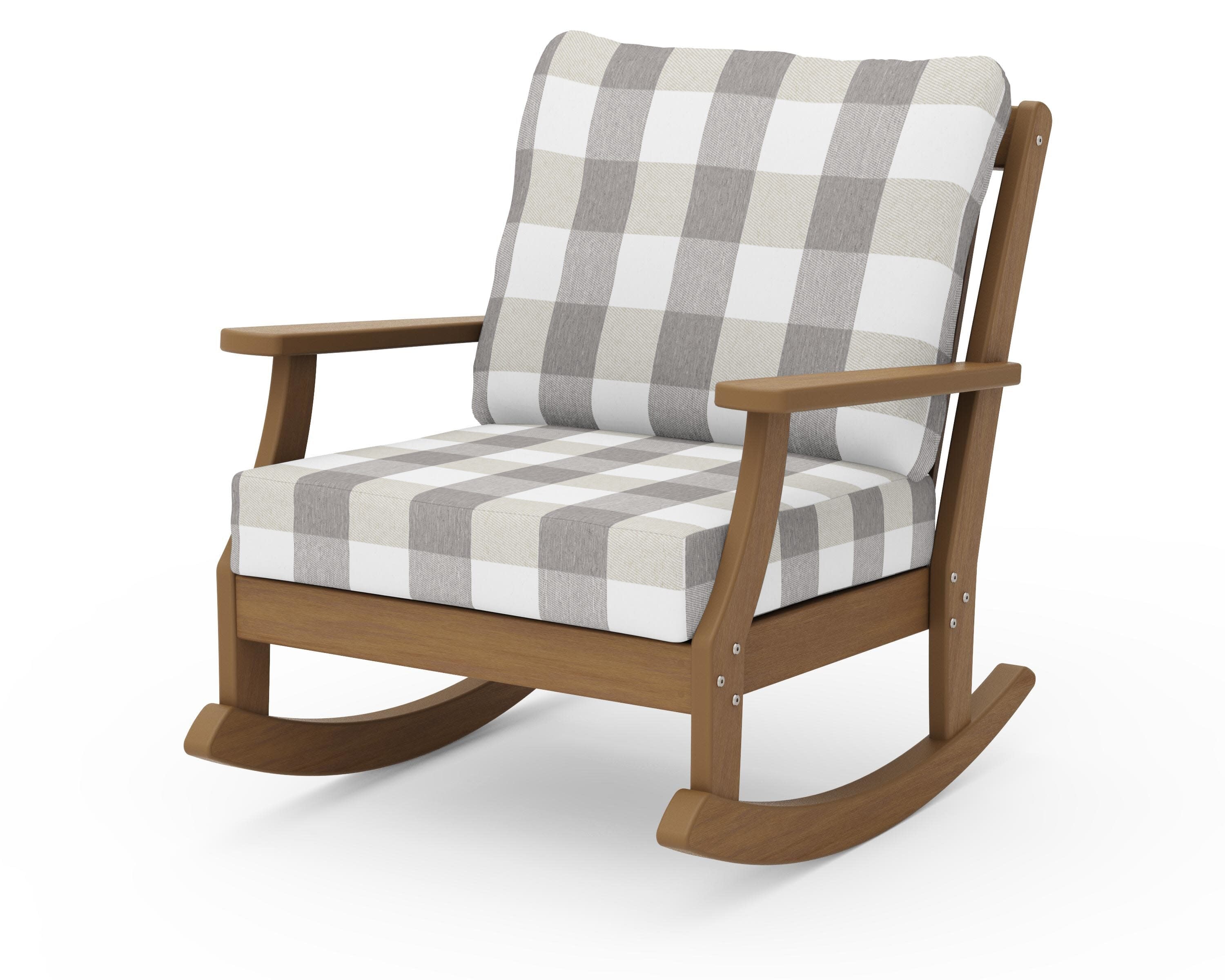 Braxton Deep Seating Rocking Chair in Natural / Buffalo Plaid Grey Mist