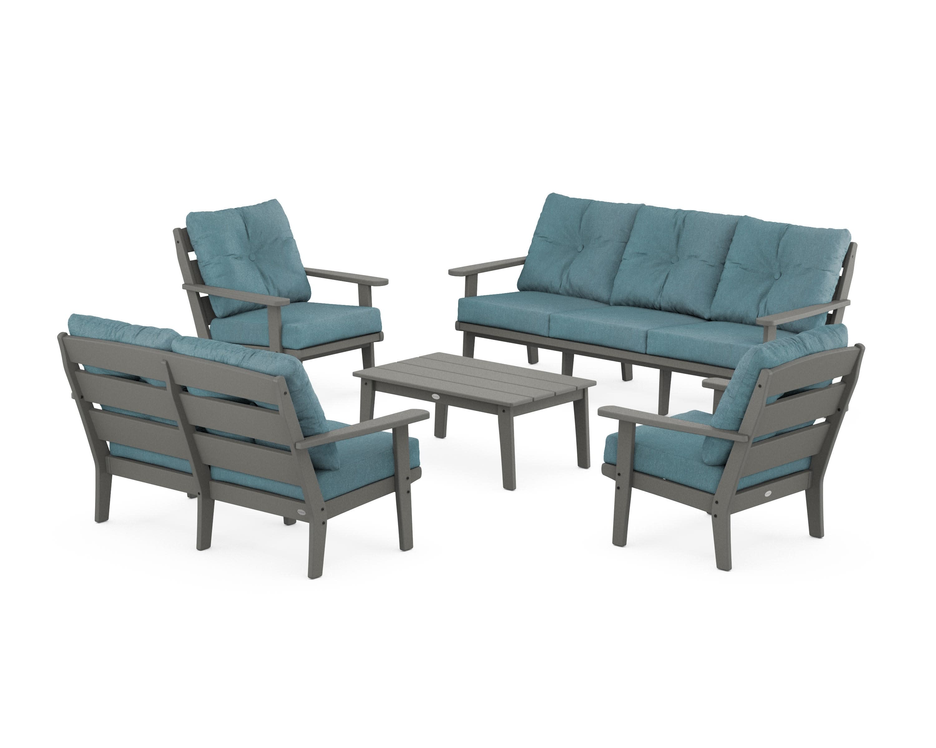 Lakeside 5-Piece Lounge Sofa Set in Slate Grey / Ocean Teal