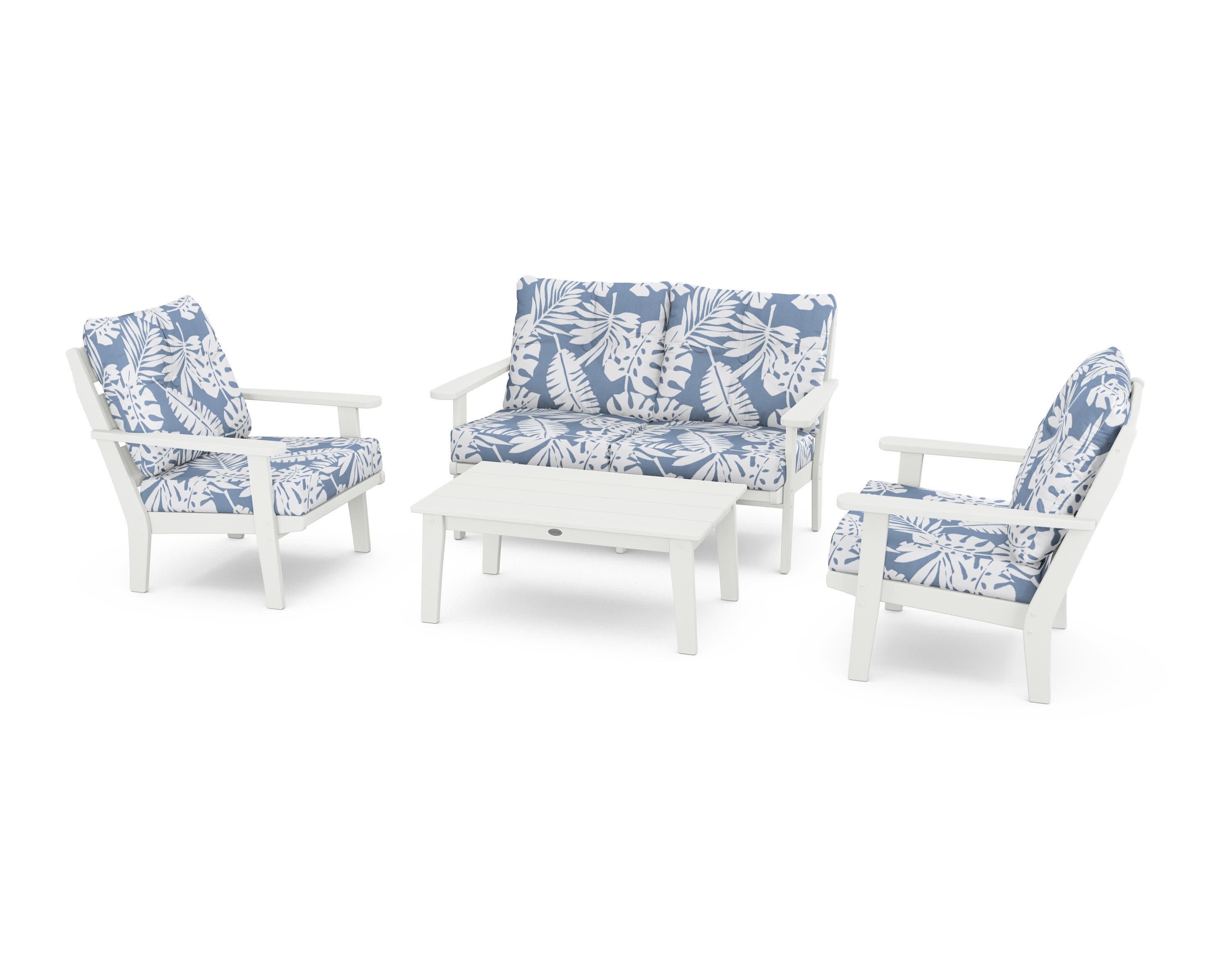 Lakeside 4-Piece Deep Seating Set in Vintage White / Leaf Sky Blue