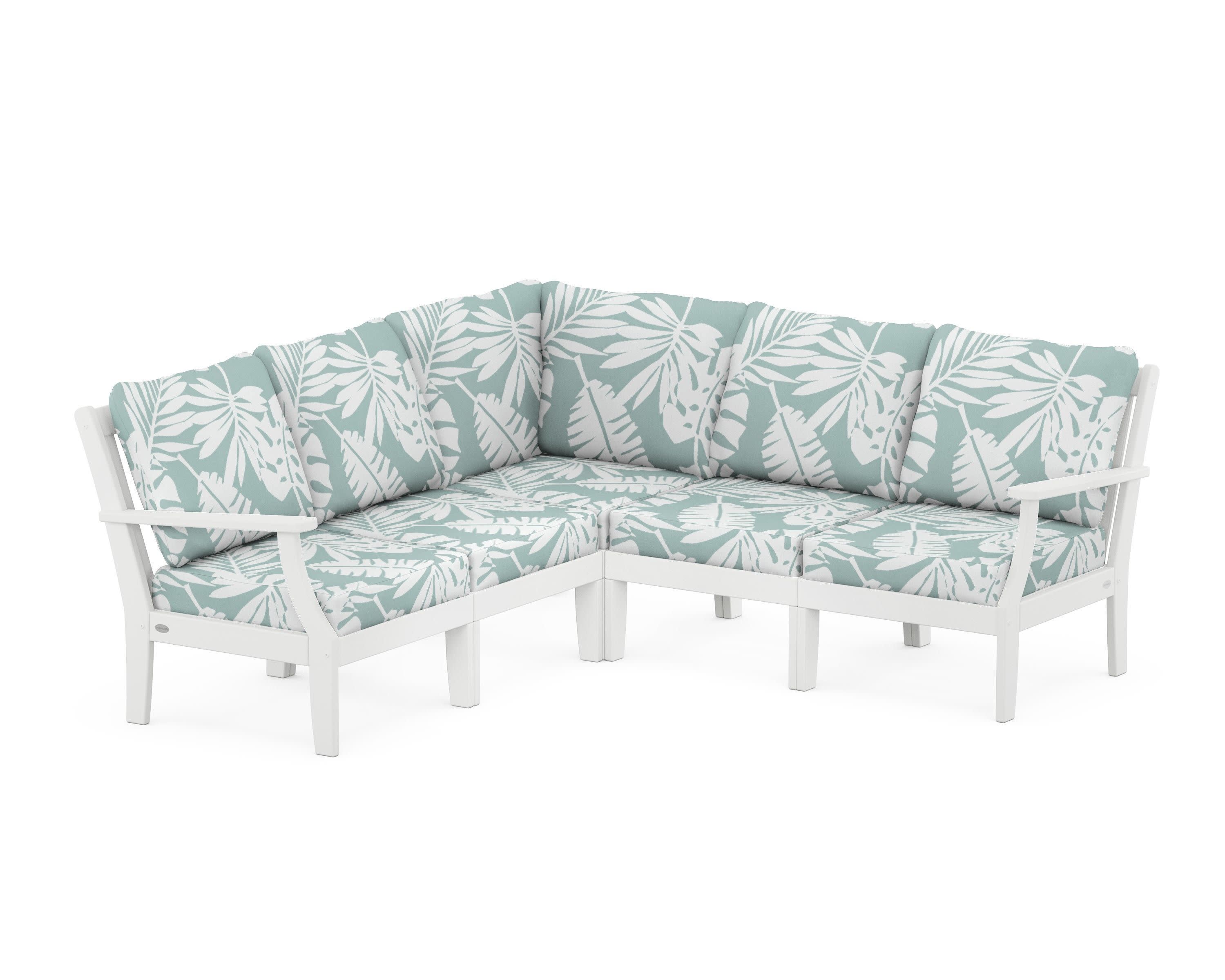 Braxton Modular 5-Piece Deep Seating Set in White / Leaf Glacier Spa