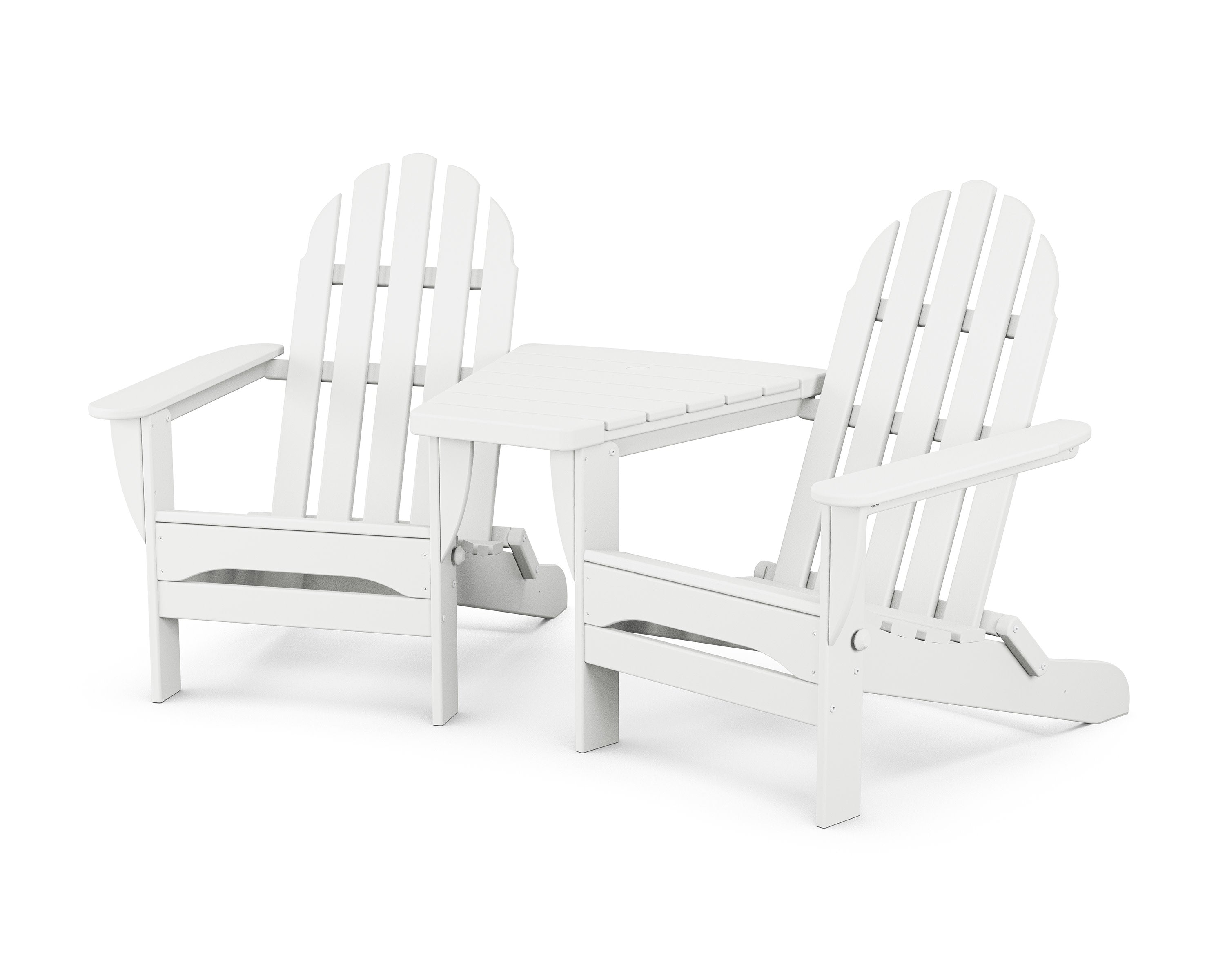 Classic Folding Adirondacks with Angled Connecting Table in White