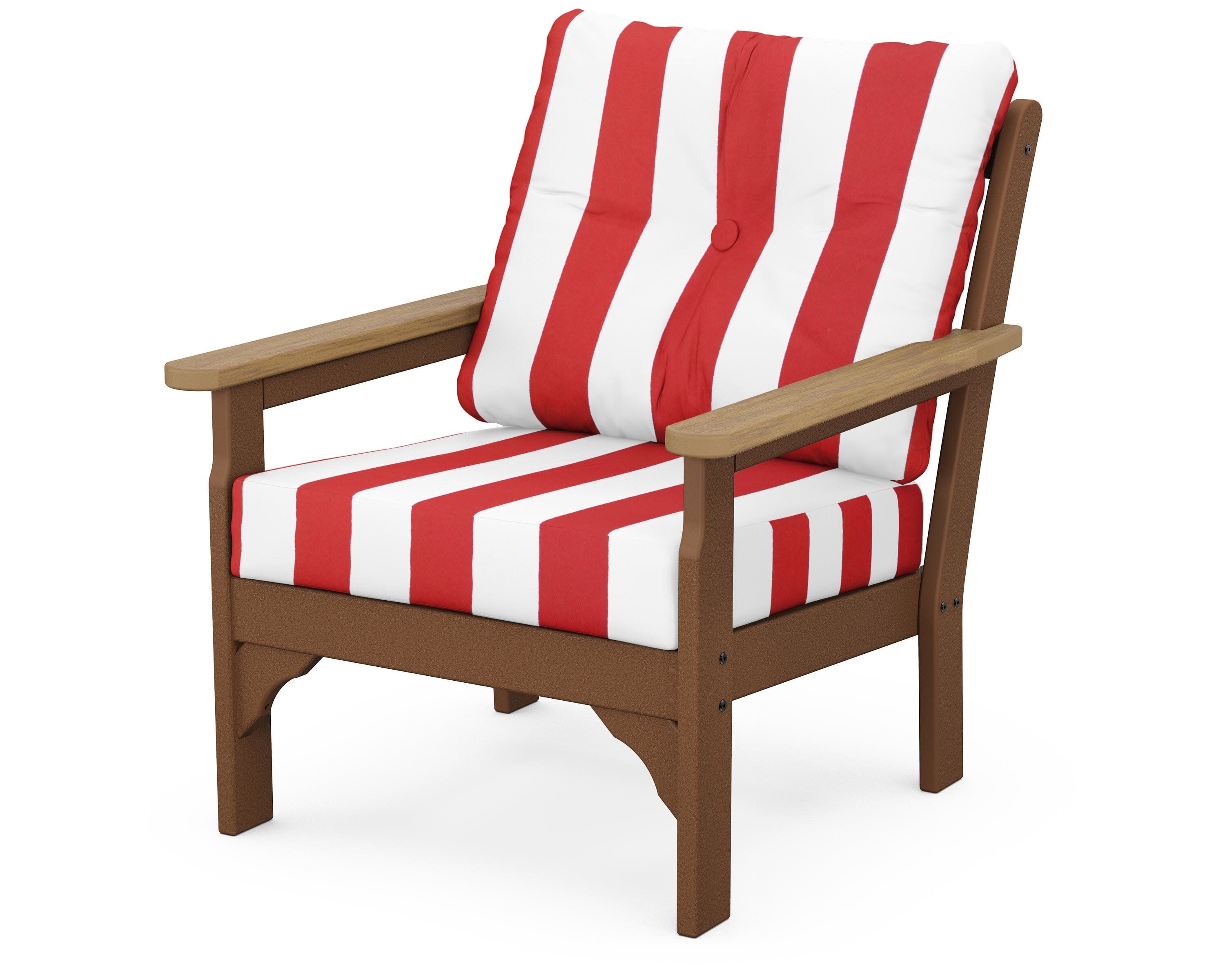 Vineyard Deep Seating Chair in Teak / Natural / Cabana Stripe Crimson