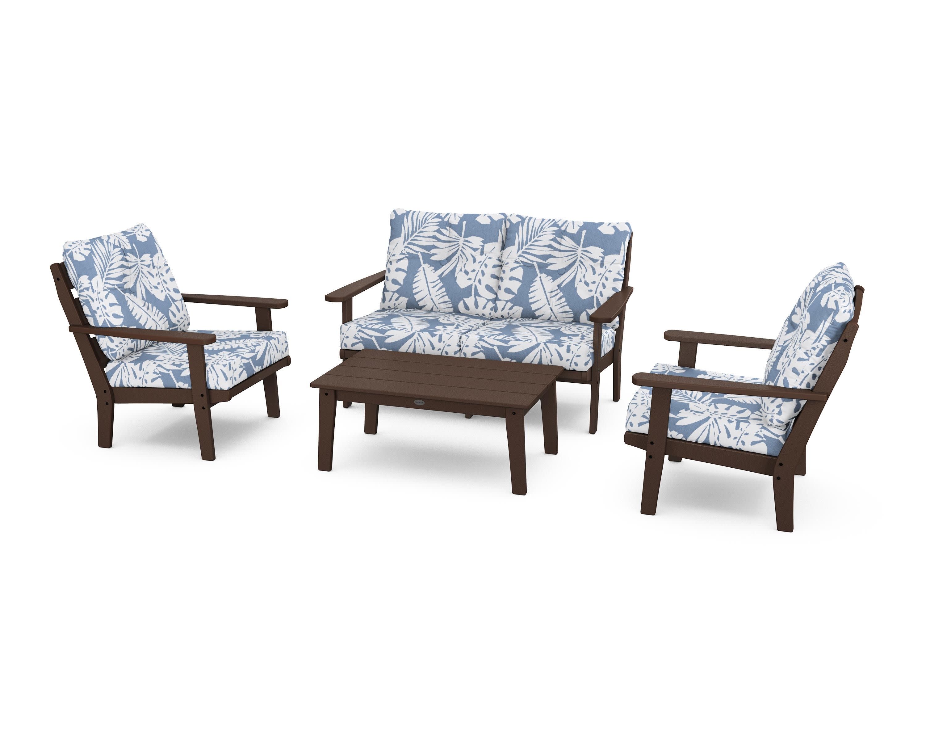 Lakeside 4-Piece Deep Seating Set in Mahogany / Leaf Sky Blue