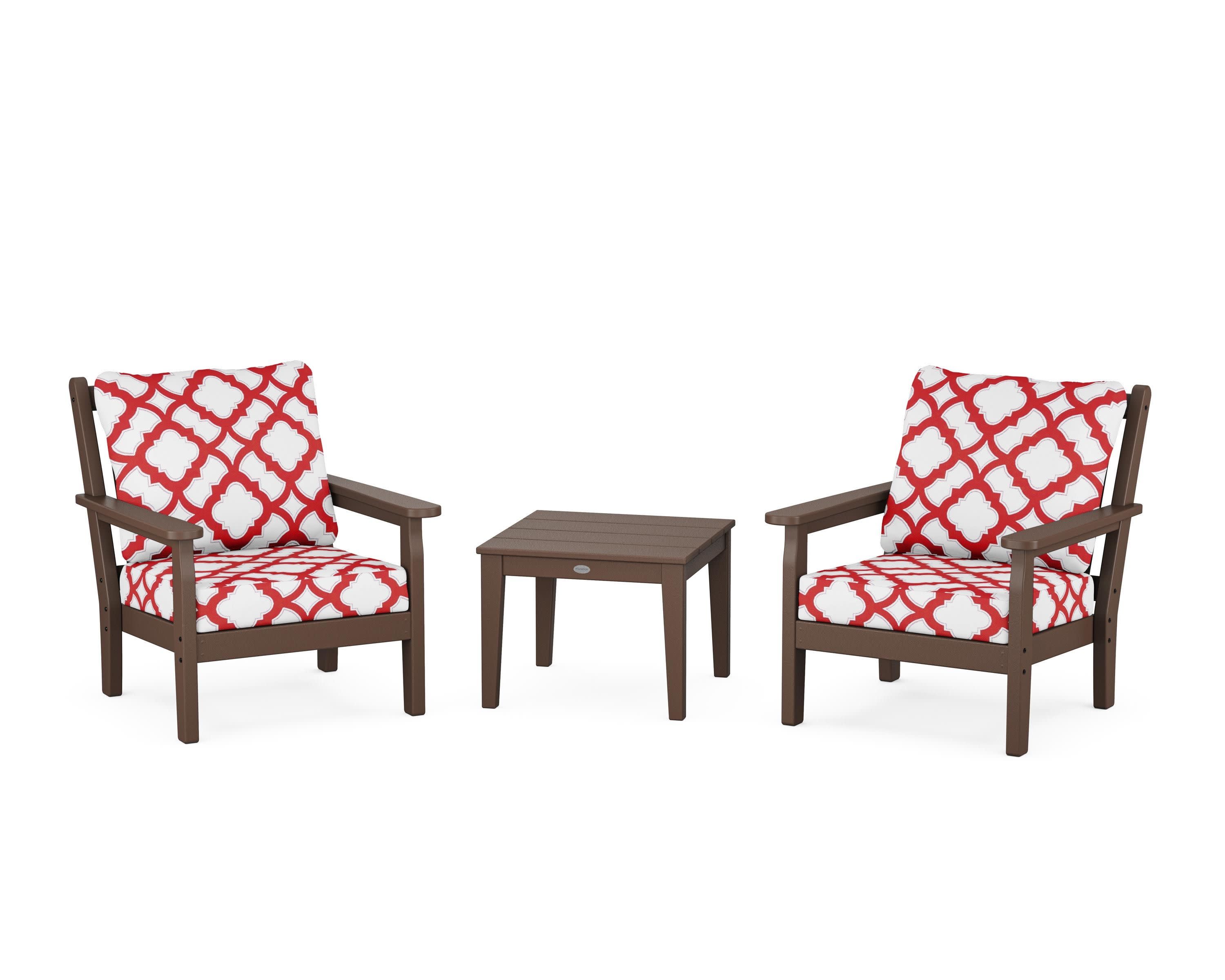 Chippendale 3-Piece Deep Seating Set in Mahogany / Trellis Crimson