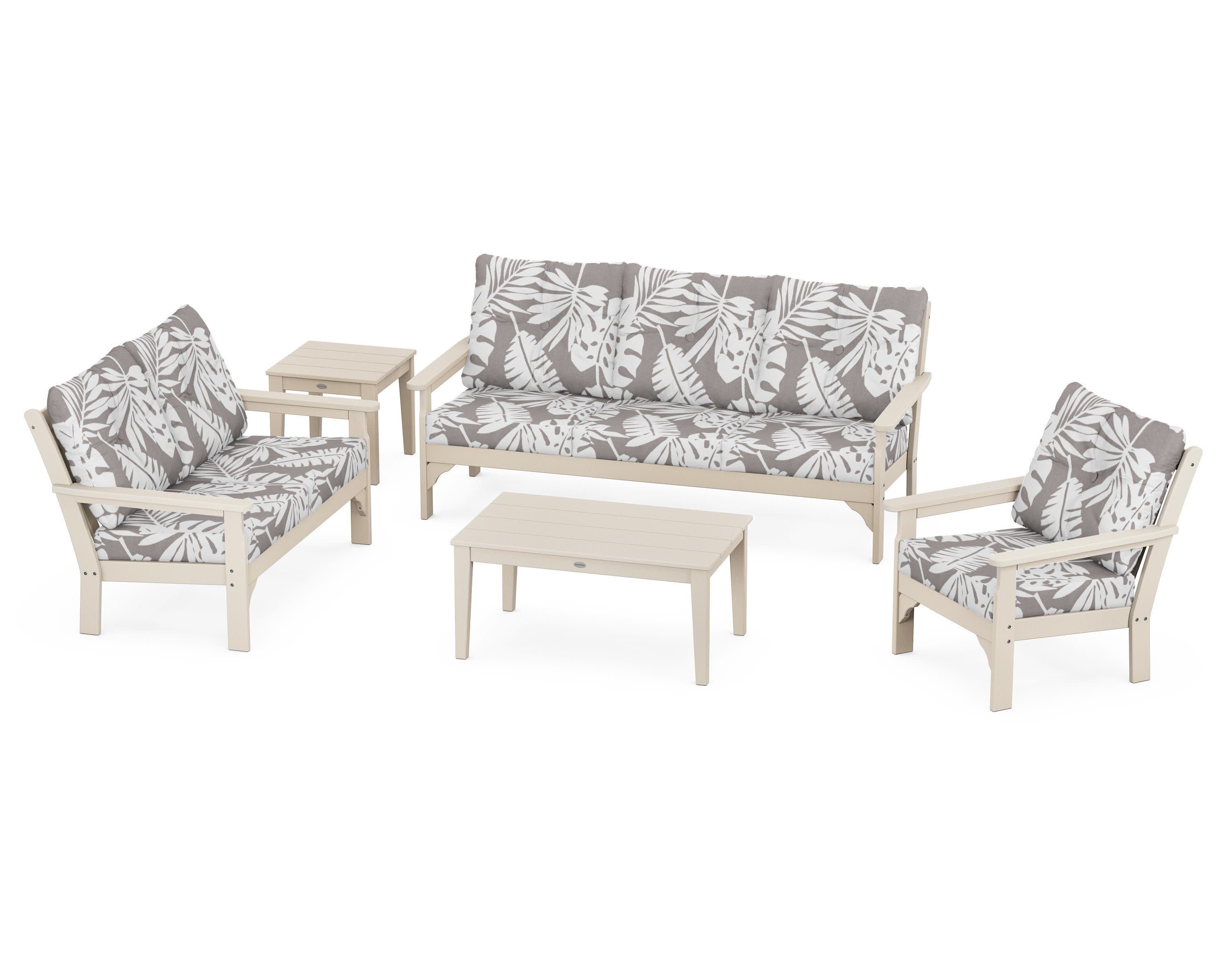 Vineyard 5 Piece Deep Seating Set in Sand / Leaf Grey Mist