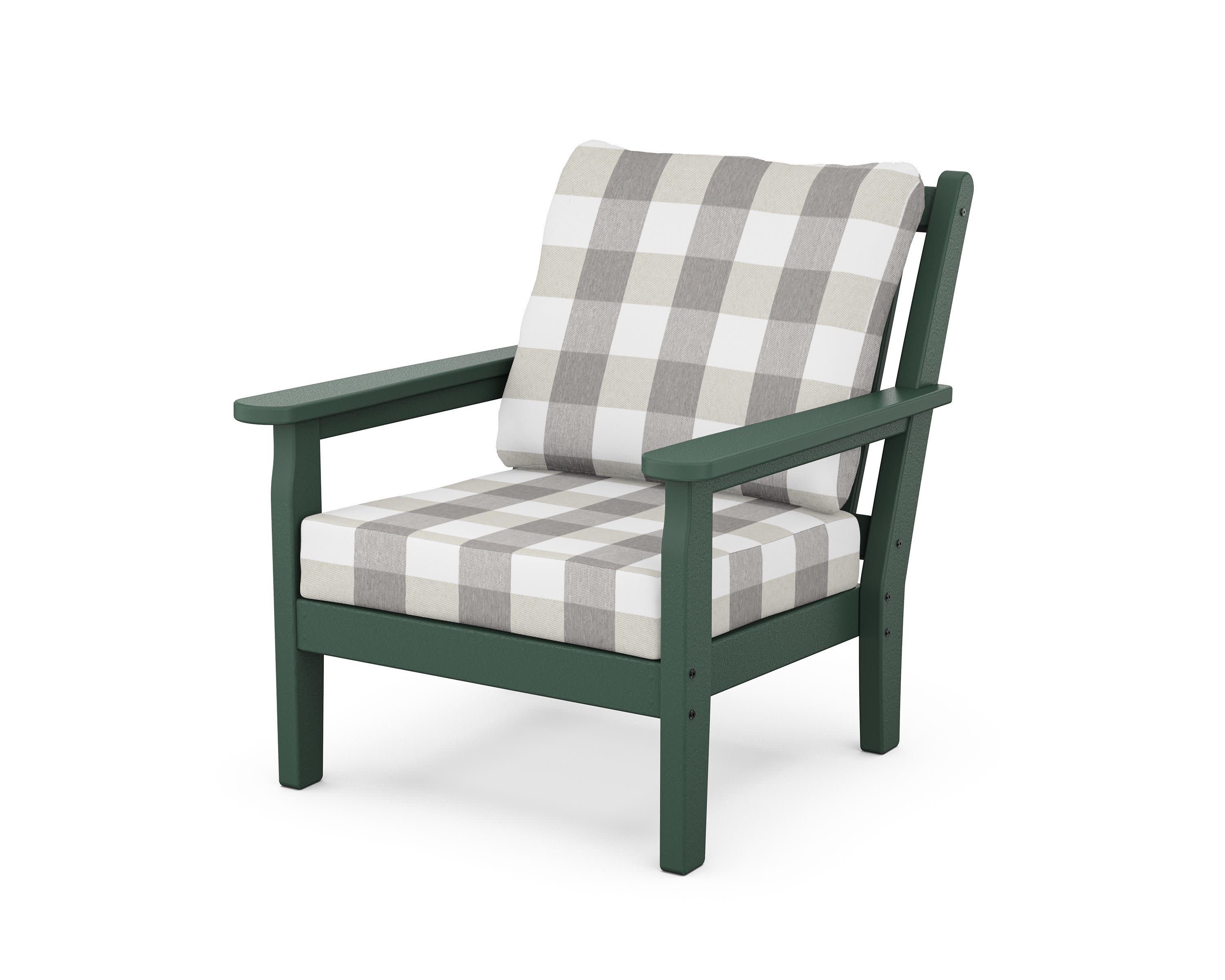Chippendale Deep Seating Chair in Green / Buffalo Plaid Grey Mist