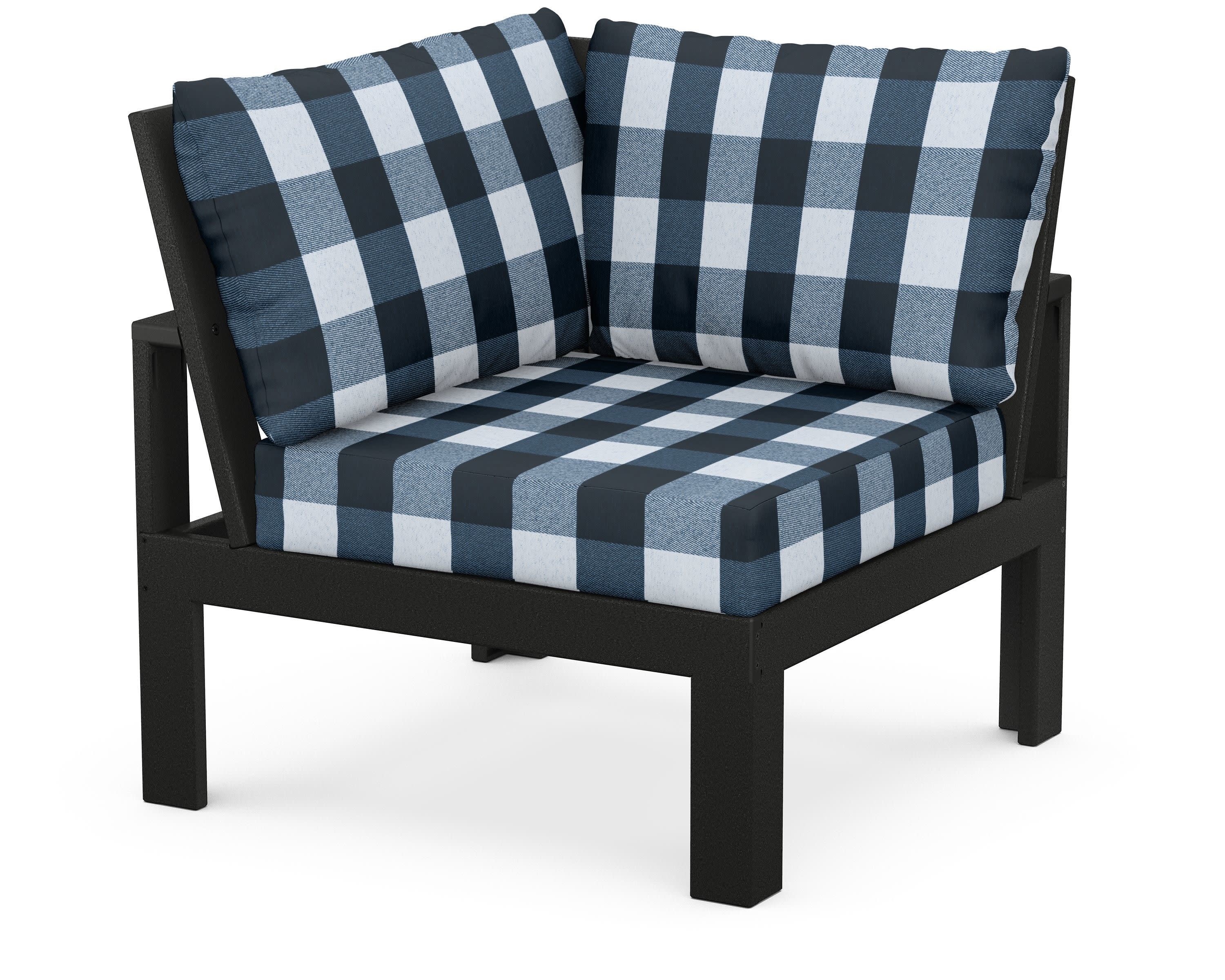 Modular Corner Chair in Black / Buffalo Plaid Marine Indigo