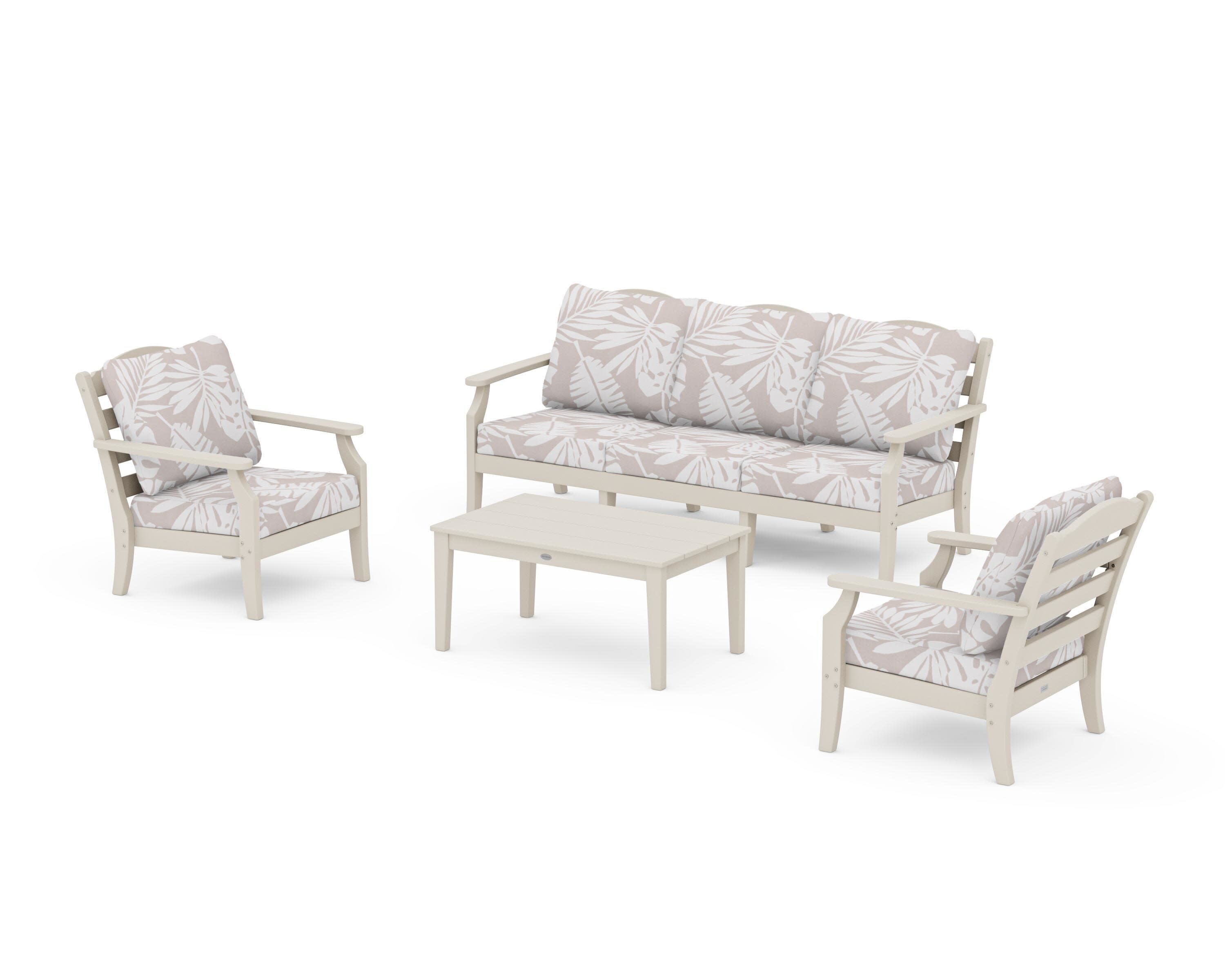 Savannah 4-Piece Deep Seating Set with Sofa in Sand / Leaf Dune Burlap