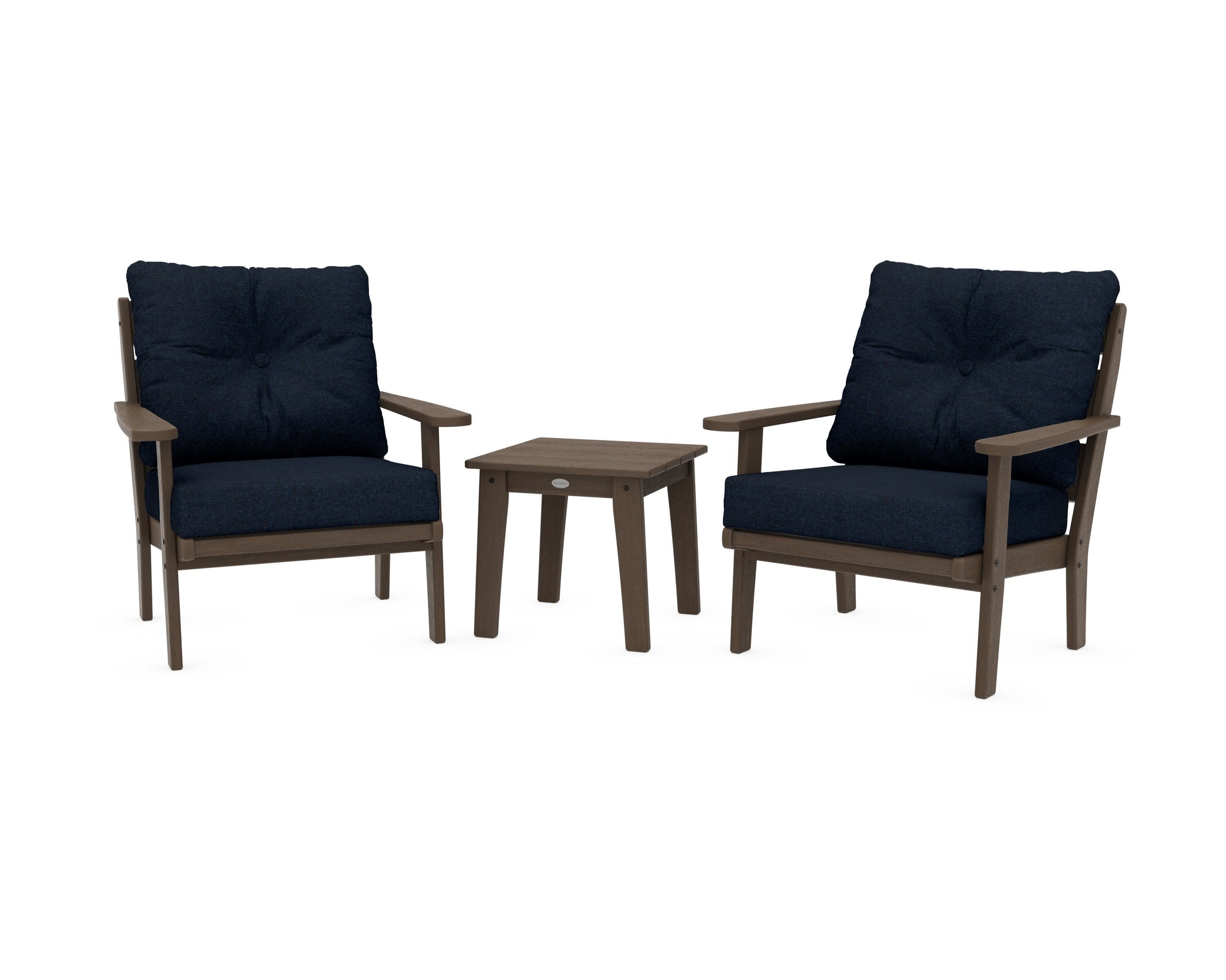 Lakeside 3-Piece Deep Seating Chair Set in Kona / Marine Indigo