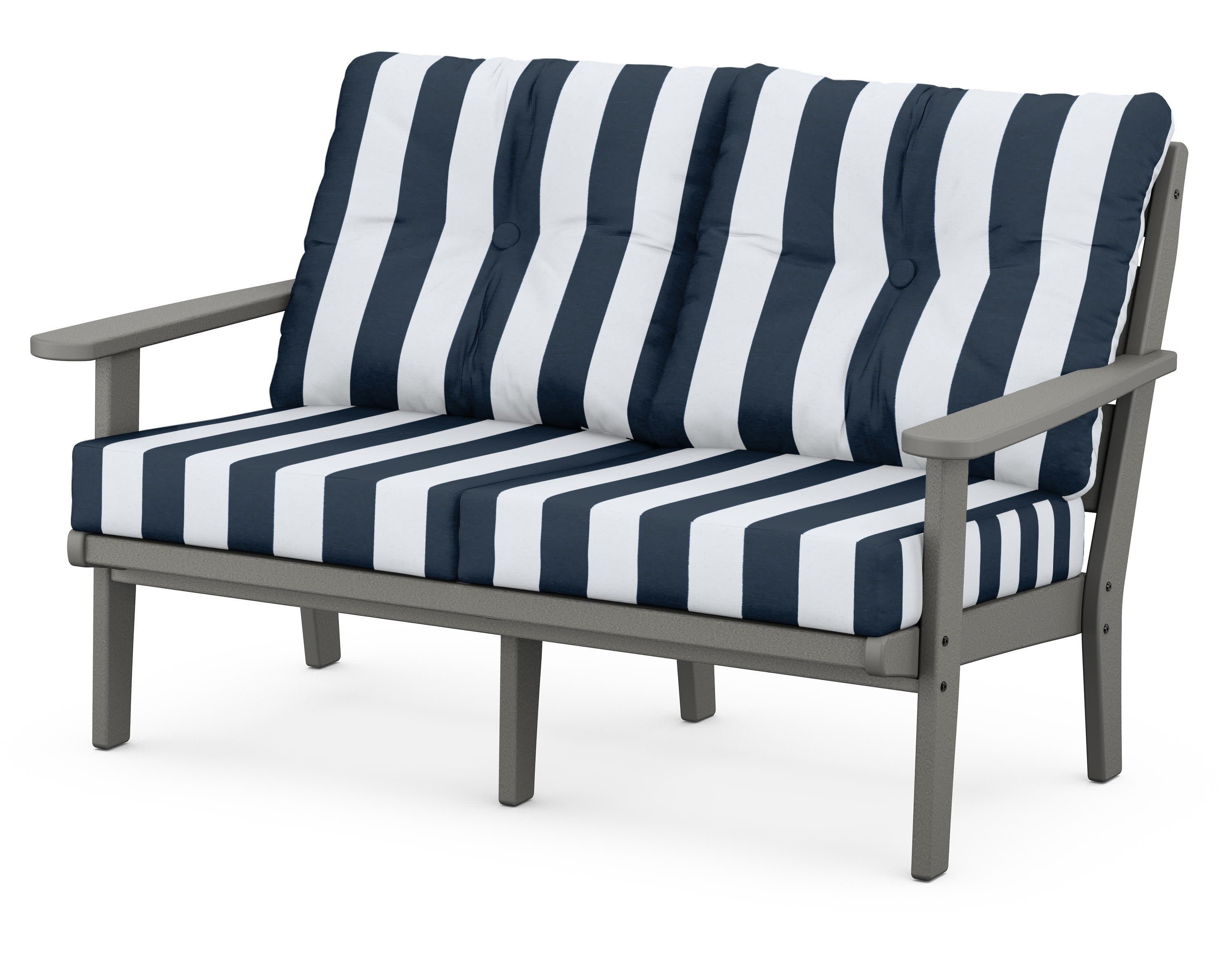 Lakeside Deep Seating Loveseat in Slate Grey / Cabana Stripe Marine Indigo