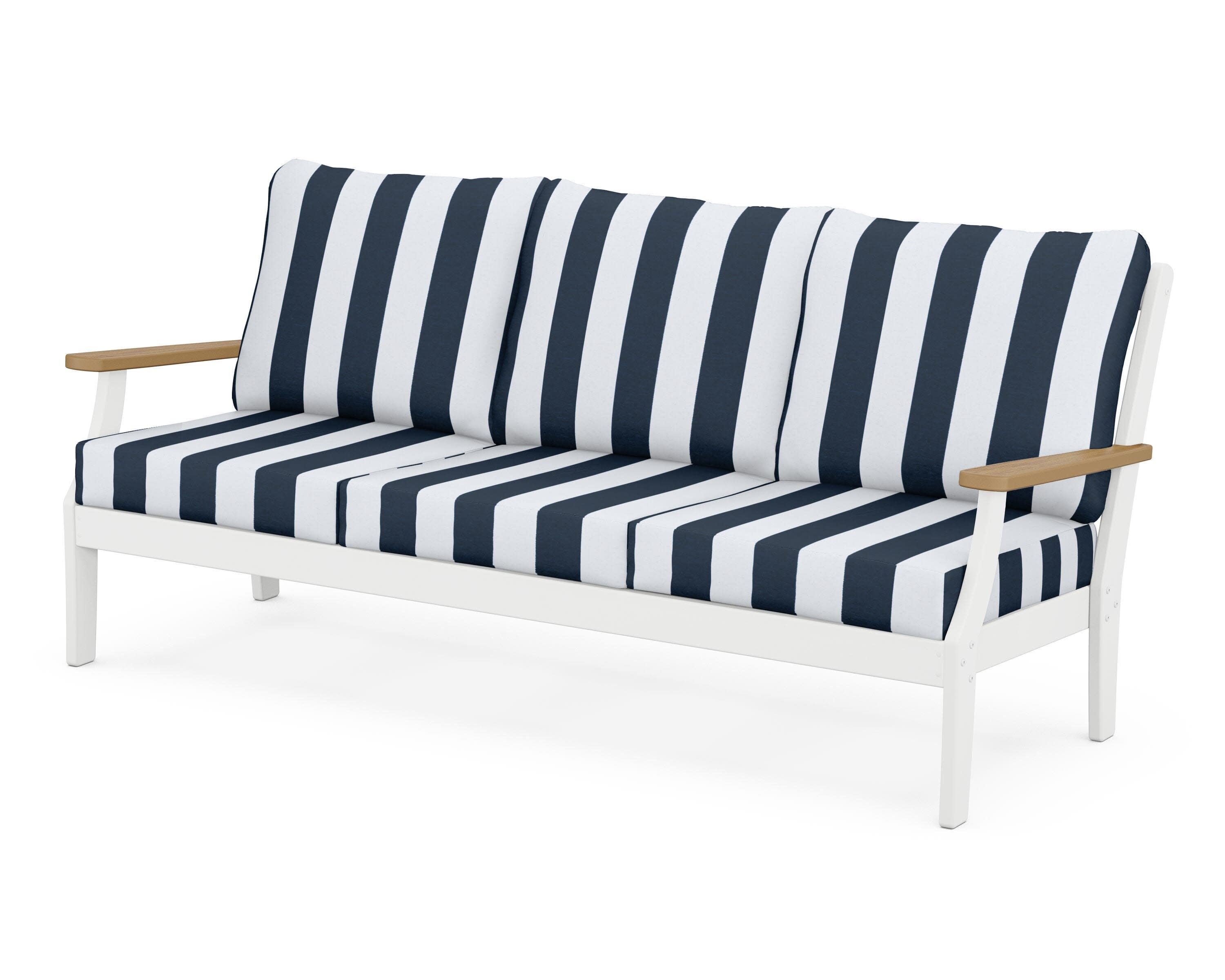 Braxton Deep Seating Sofa in White / Natural / Cabana Stripe Marine Indigo