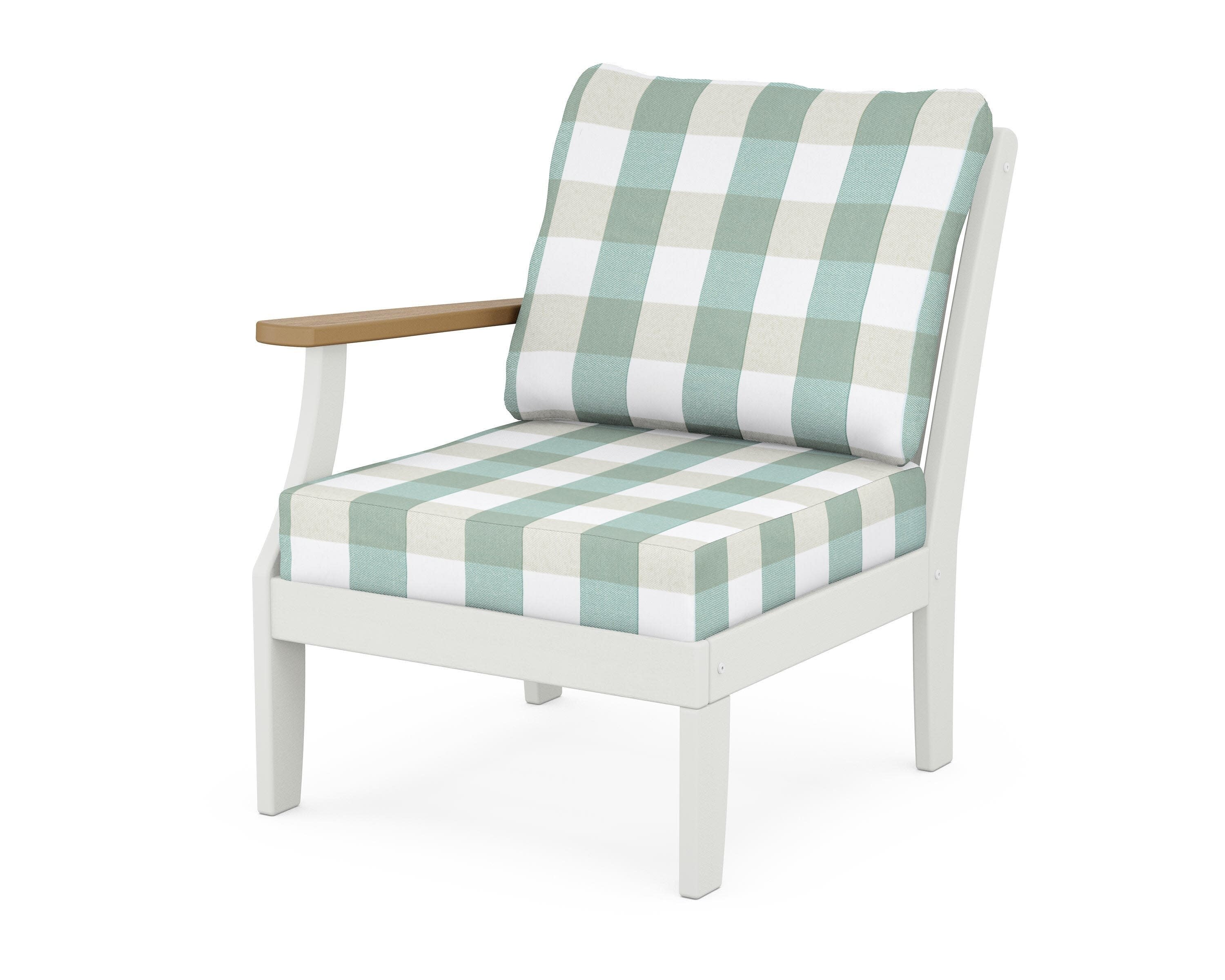 Braxton Modular Left Arm Chair in White / Natural / Buffalo Plaid Glacier Spa
