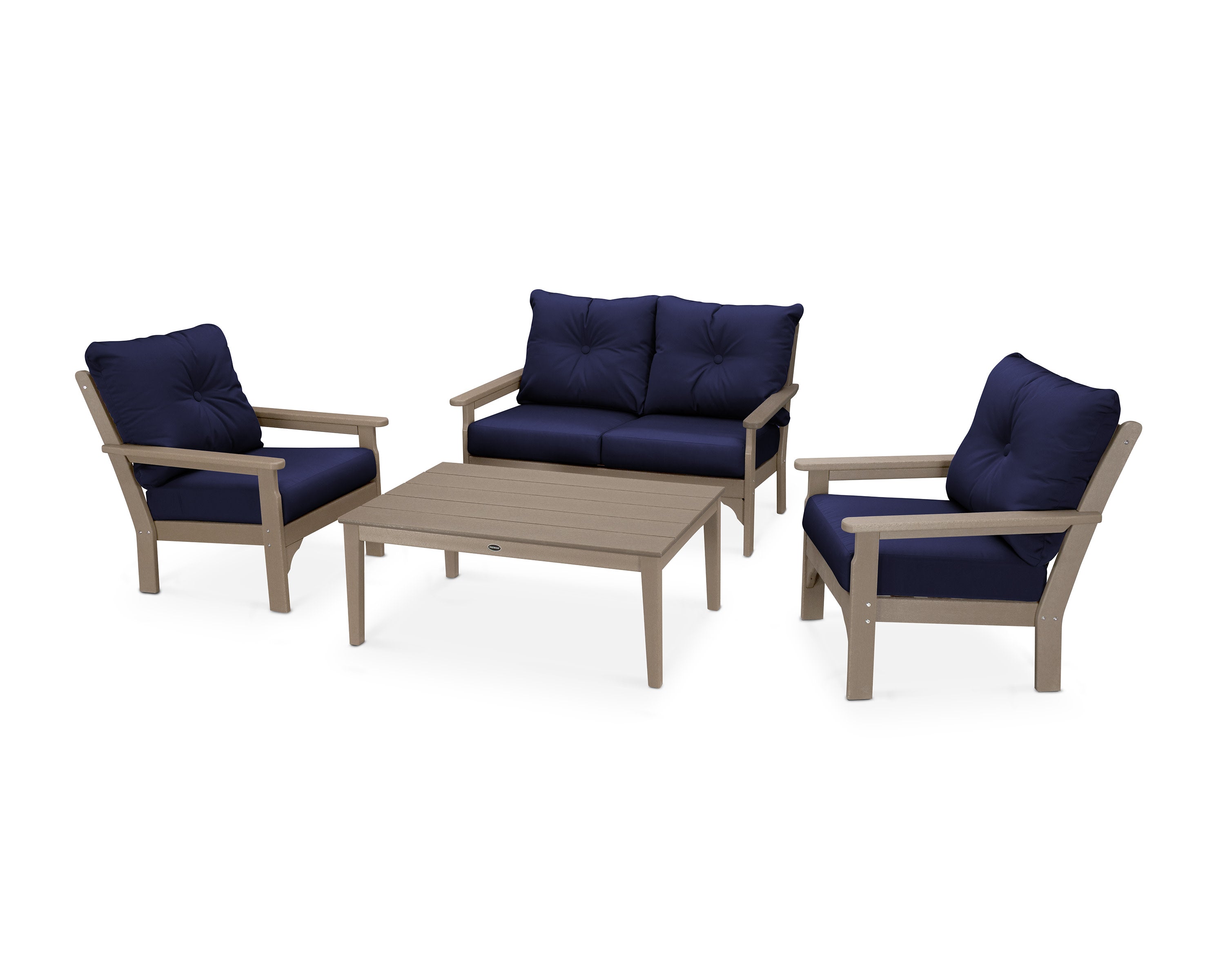 Vineyard 4-Piece Deep Seating Set in Vintage Sahara / Navy