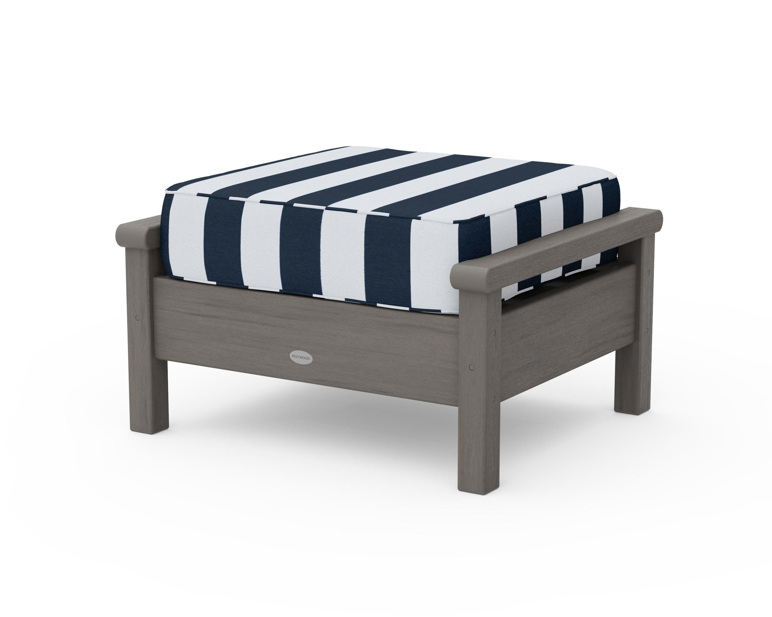 Harbour Deep Seating Ottoman in Driftwood / Cabana Stripe Marine Indigo