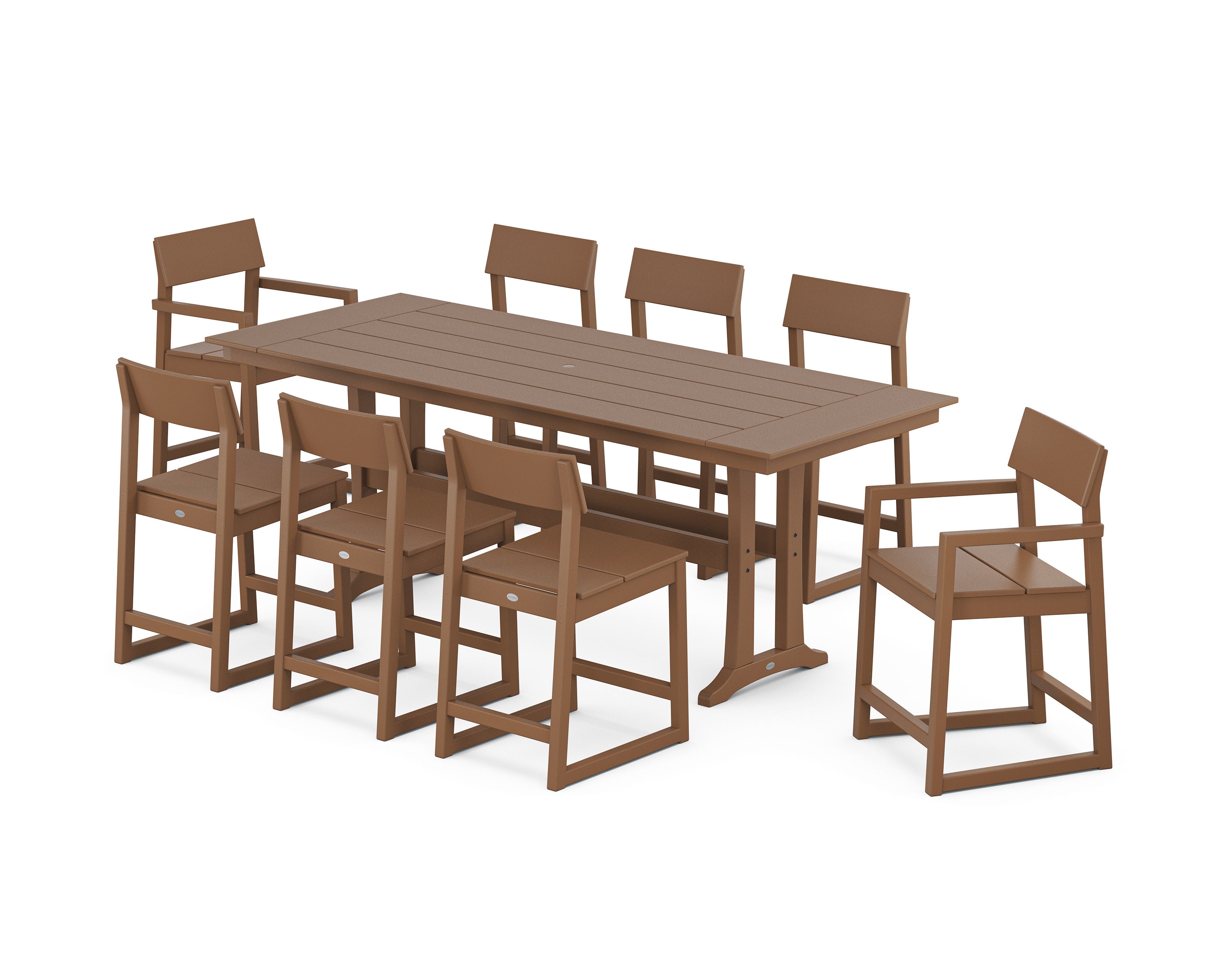 EDGE 9-Piece Farmhouse Counter Set with Trestle Legs in Teak