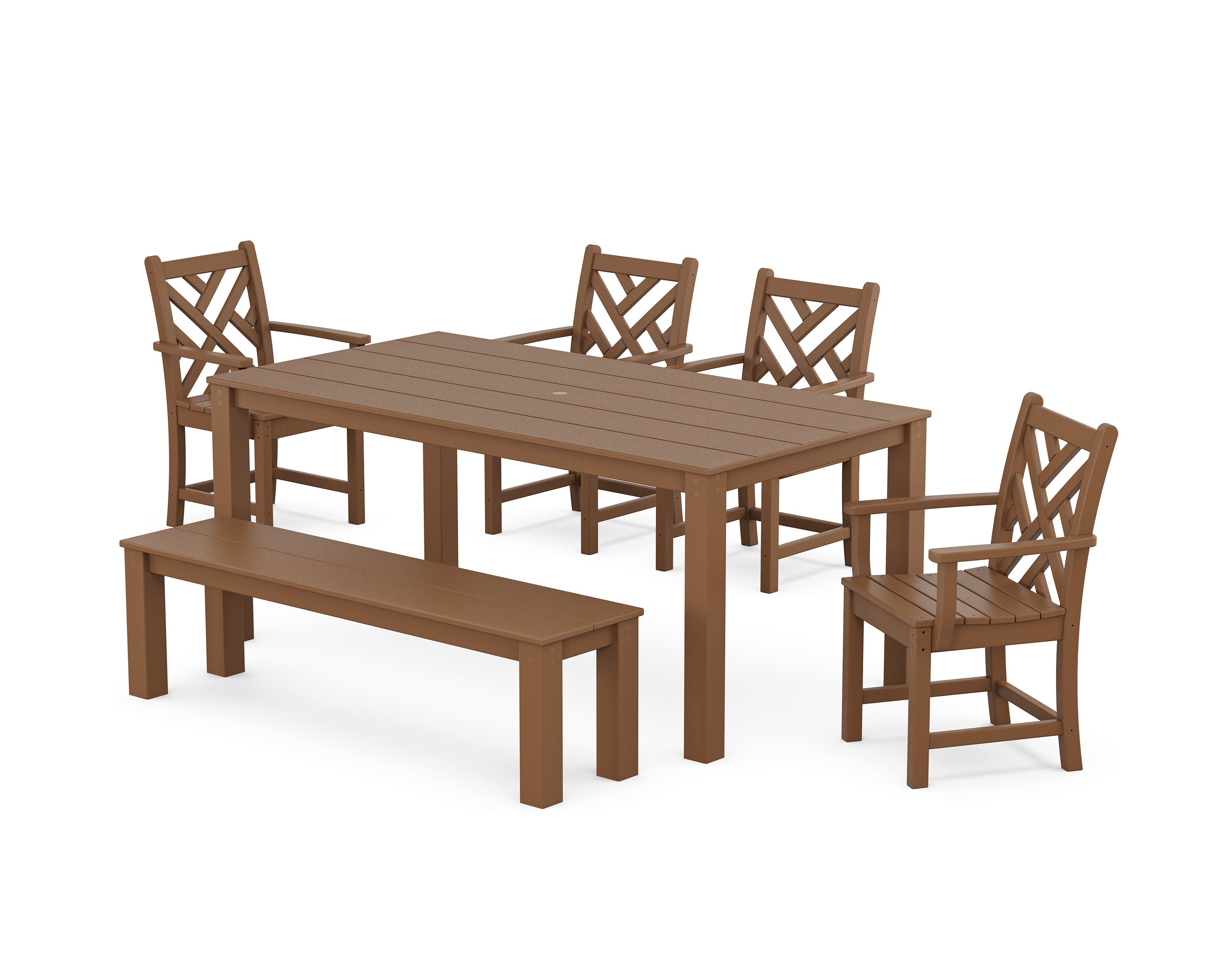 Chippendale 6-Piece Parsons Dining Set with Bench in Teak