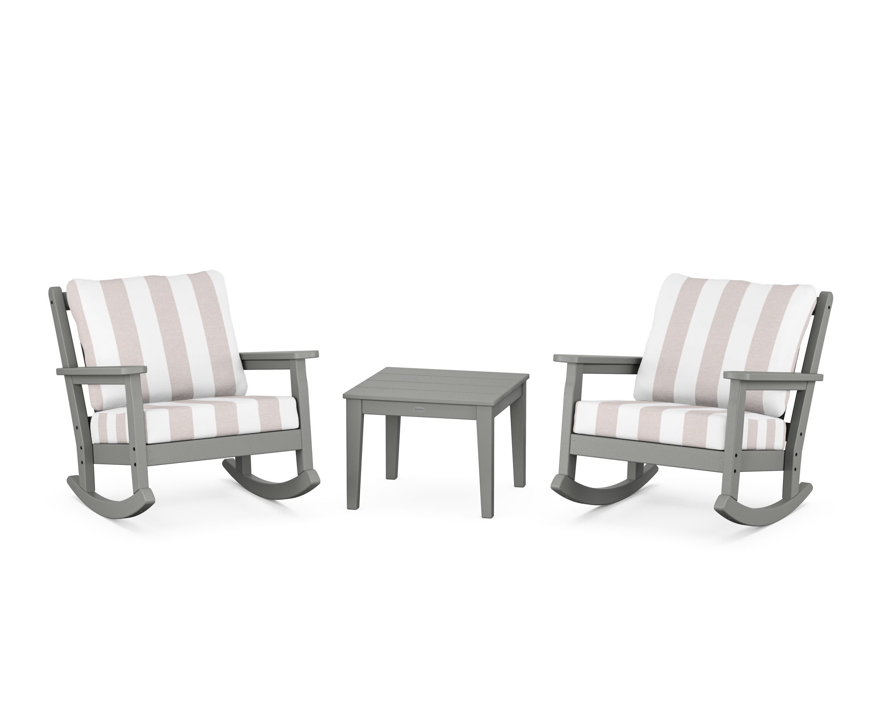 Chippendale 3-Piece Deep Seating Rocker Set in Slate Grey / Cabana Stripe Dune Burlap