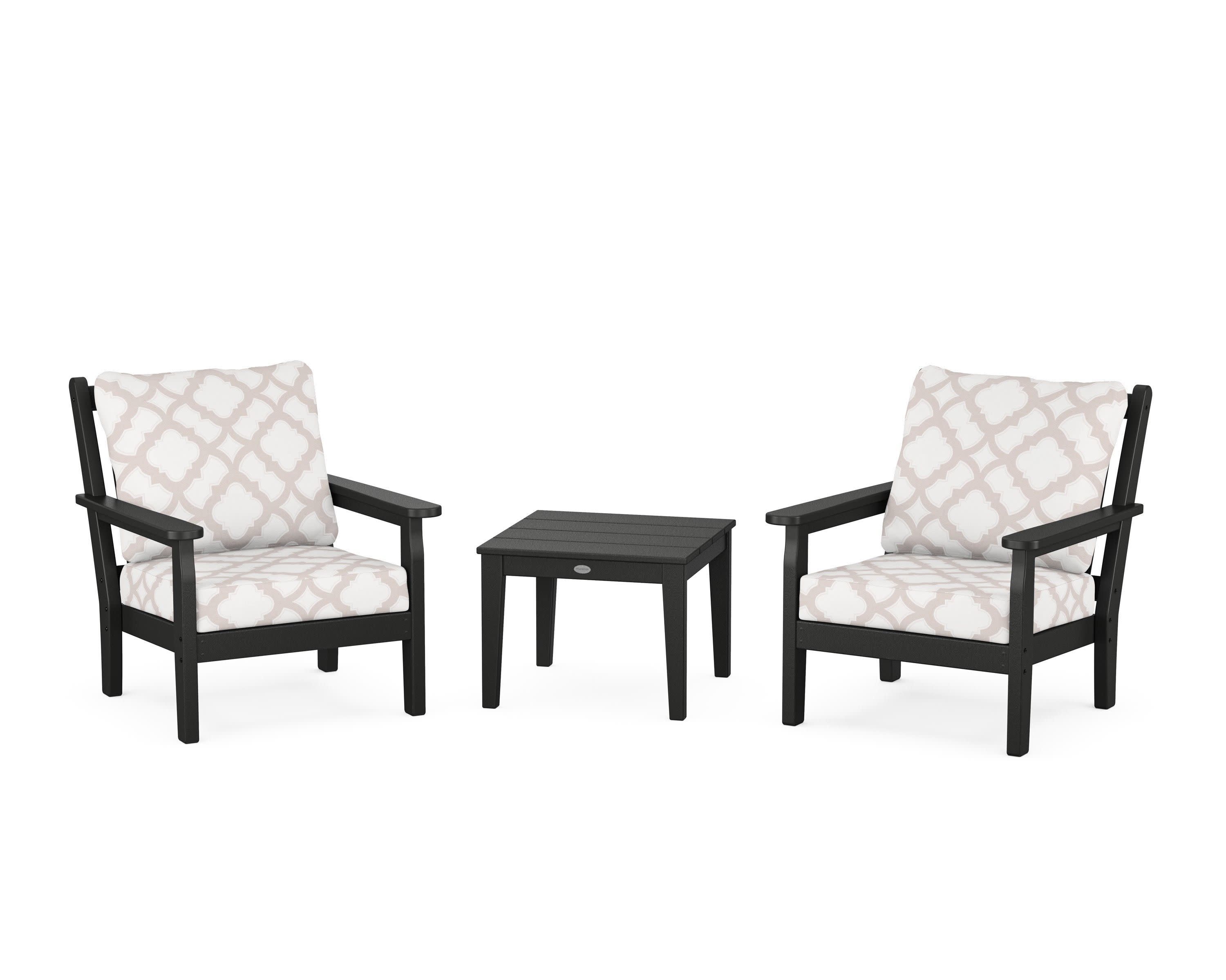 Chippendale 3-Piece Deep Seating Set in Black / Trellis Dune Burlap