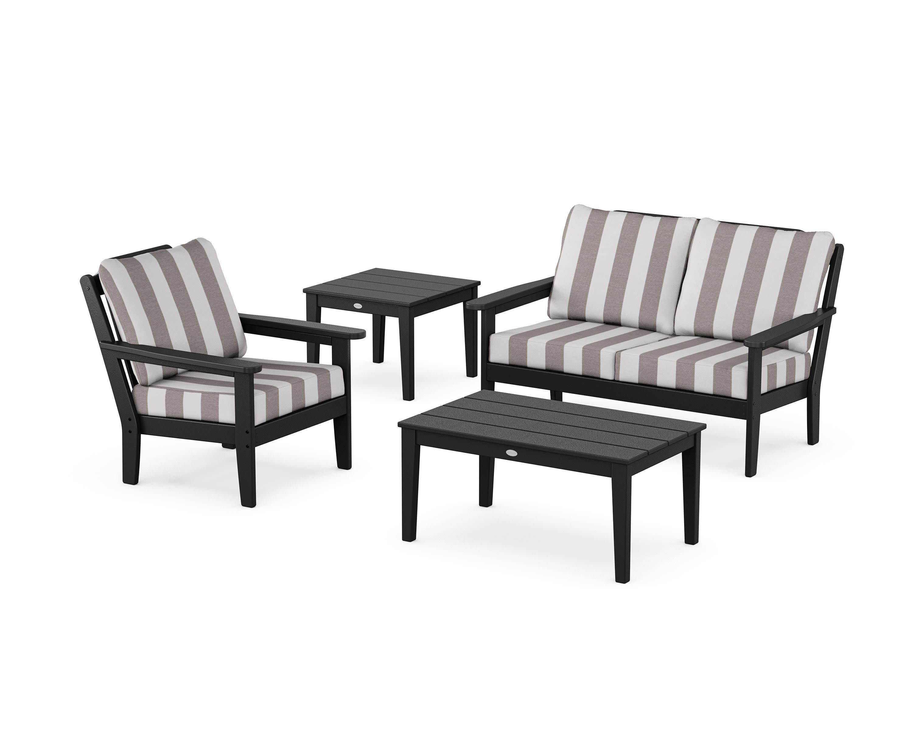 Wovendale 4-Piece Deep Seating Set in Black / Cabana Stripe Grey Mist