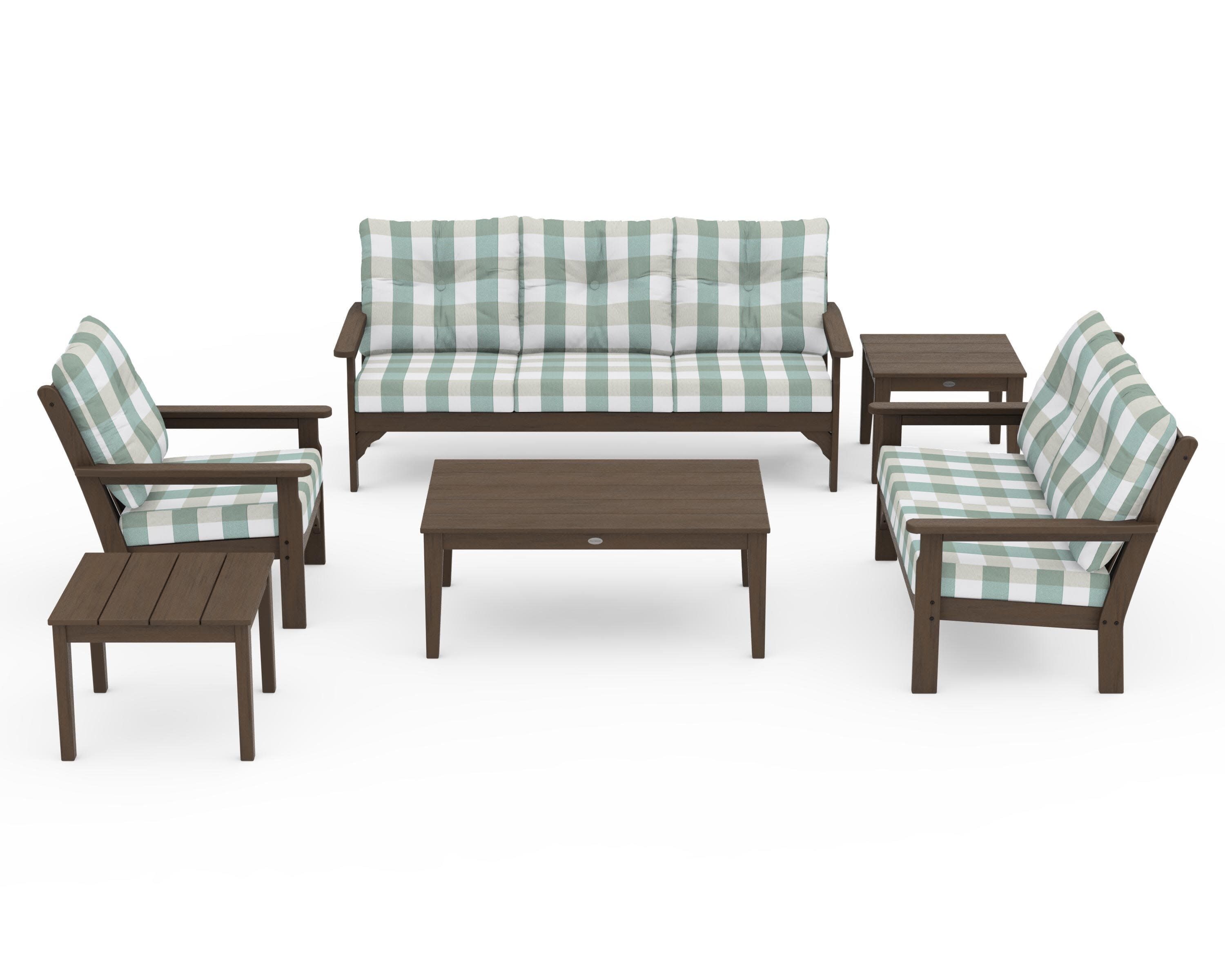 Vineyard 6-Piece Deep Seating Set in Kona / Buffalo Plaid Glacier Spa